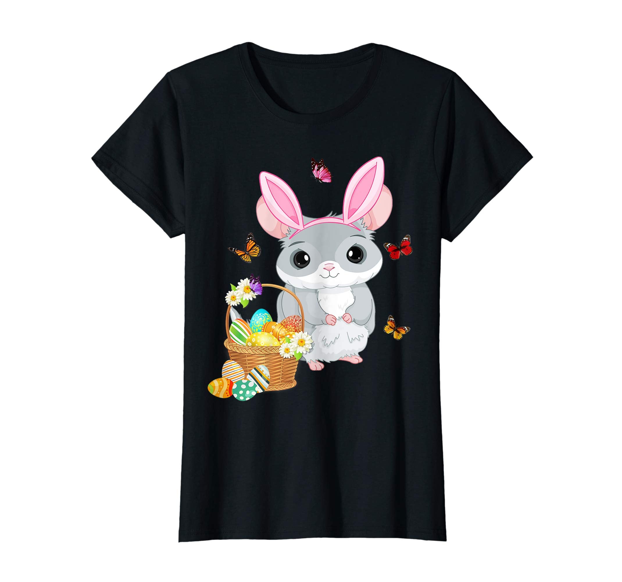 Chinchilla Bunny Hat Rabbit Easter Eggs Shirt Happy Ea