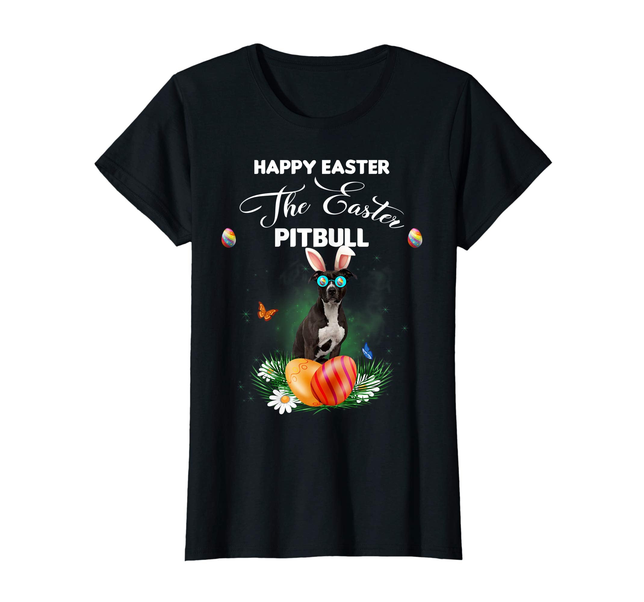 Pitbull Dog Sunglass Bunny Happy Easter Day Tshirt