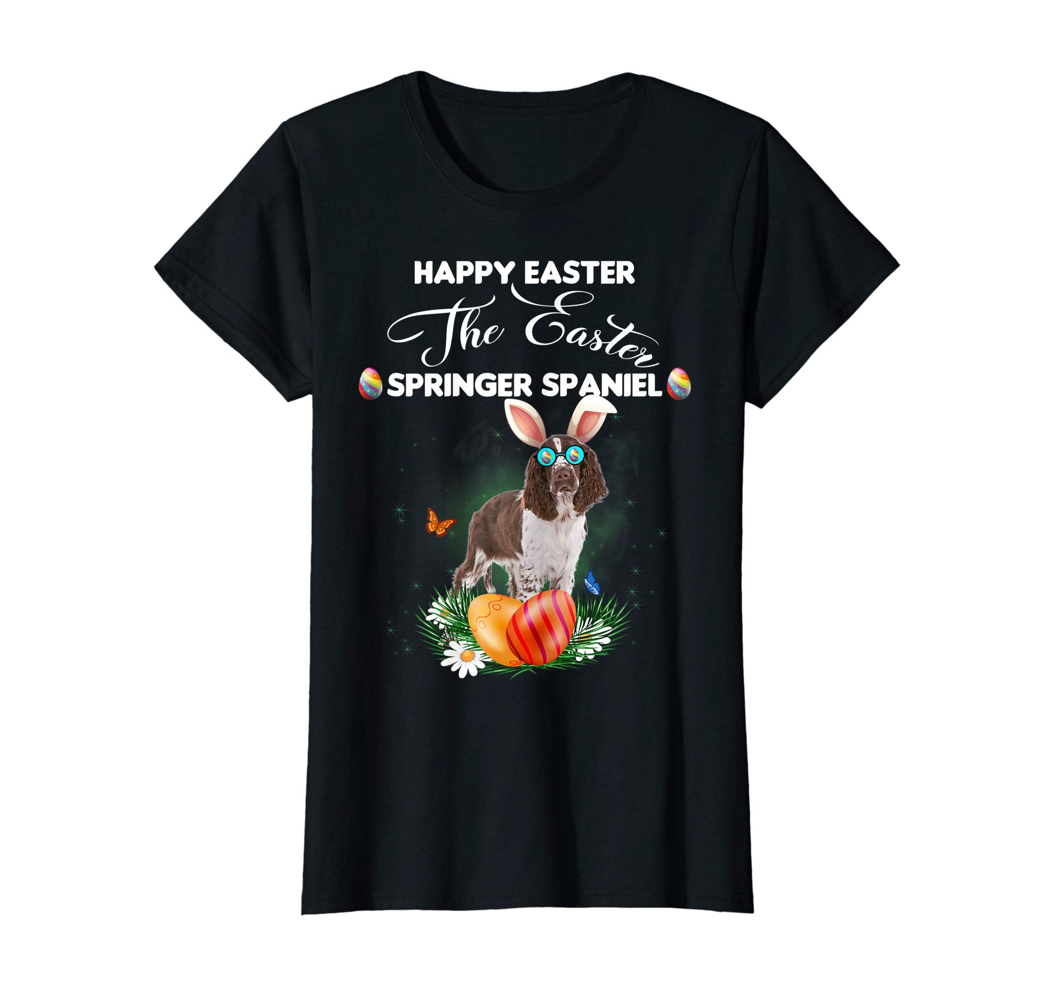 Springer Spaniel Dog Sunglass Bunny Happy Easter Day Tshirt