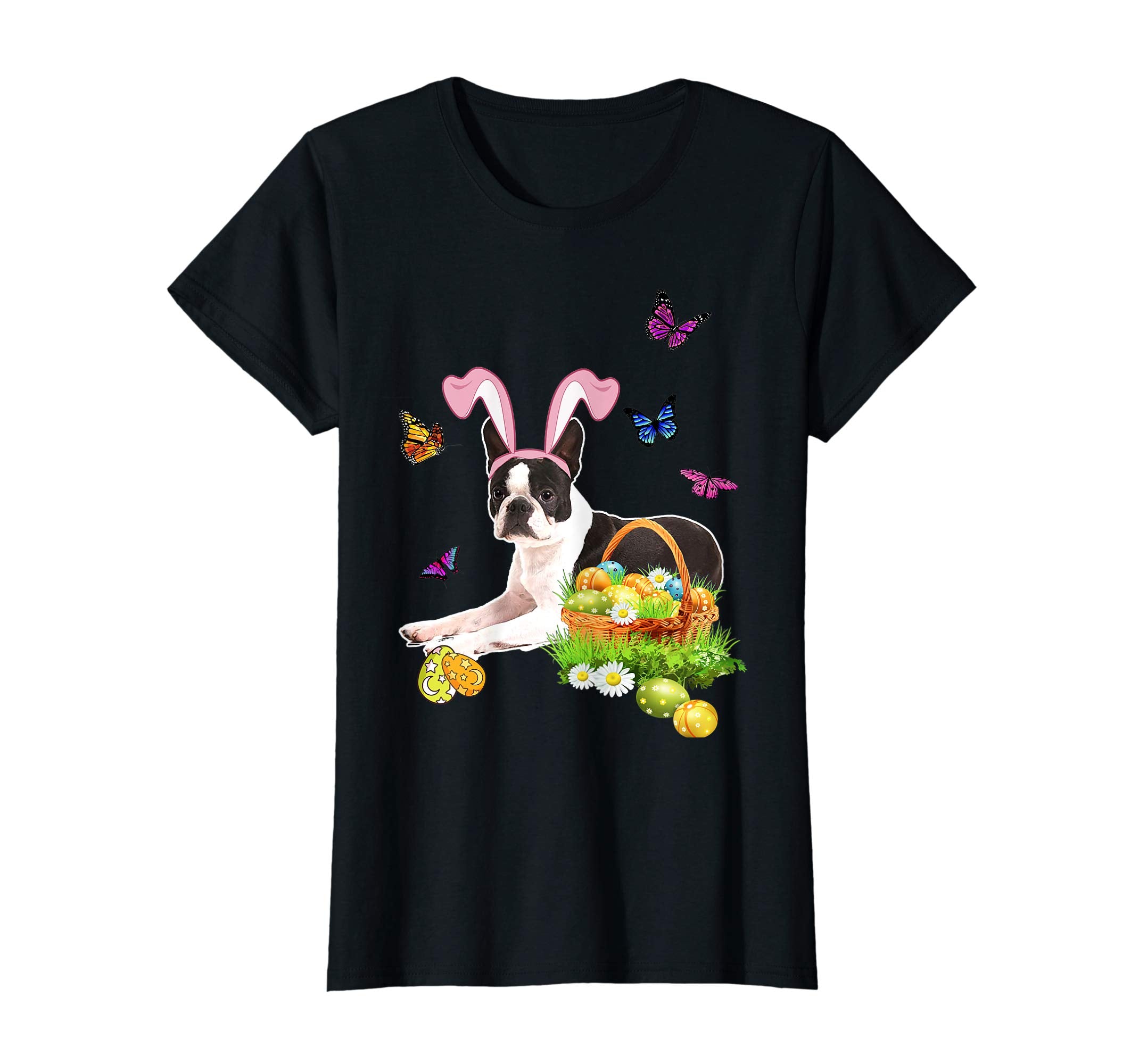 Boston Terrier Bunny Hat Rabbit Easter Eggs T-Shirt