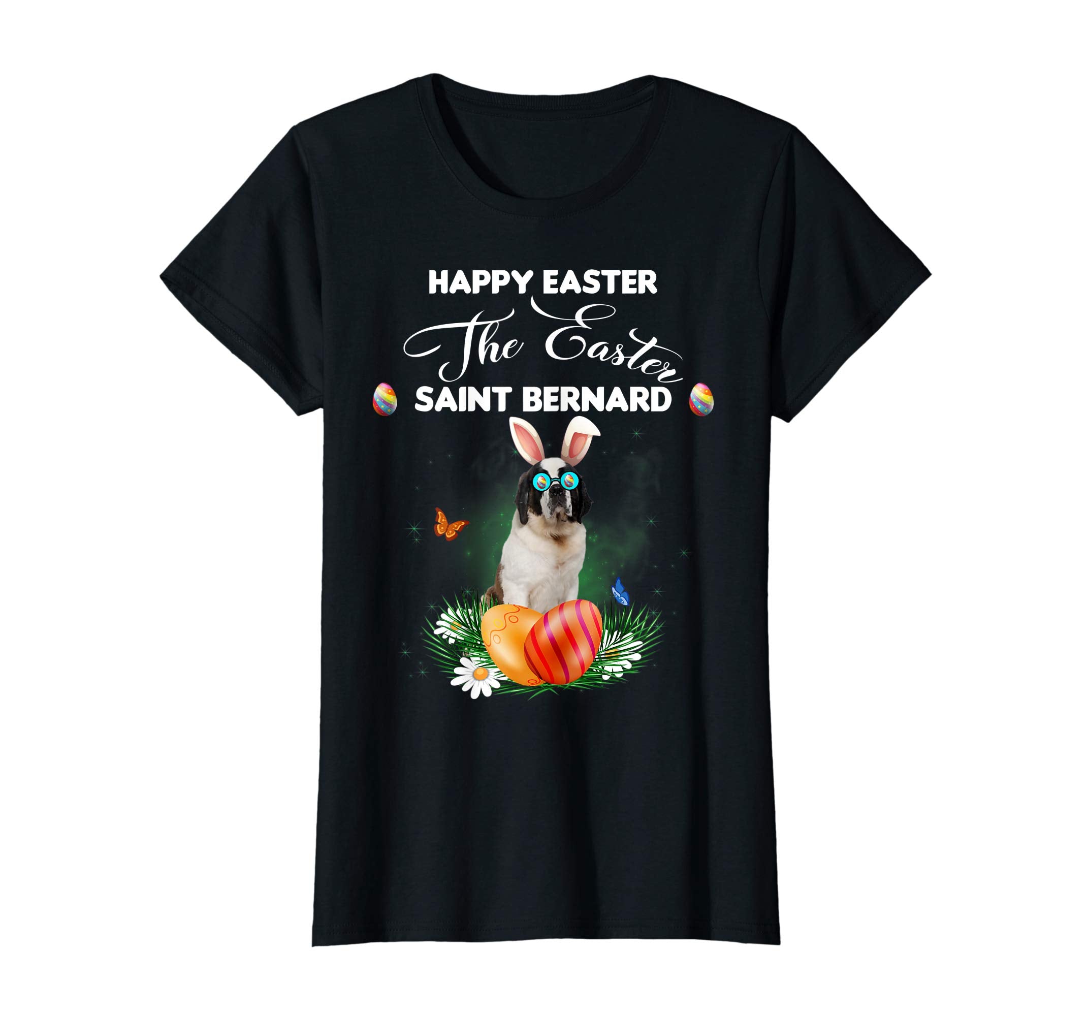 Saint Bernard Dog Sunglass Bunny Happy Easter Day Tshirt