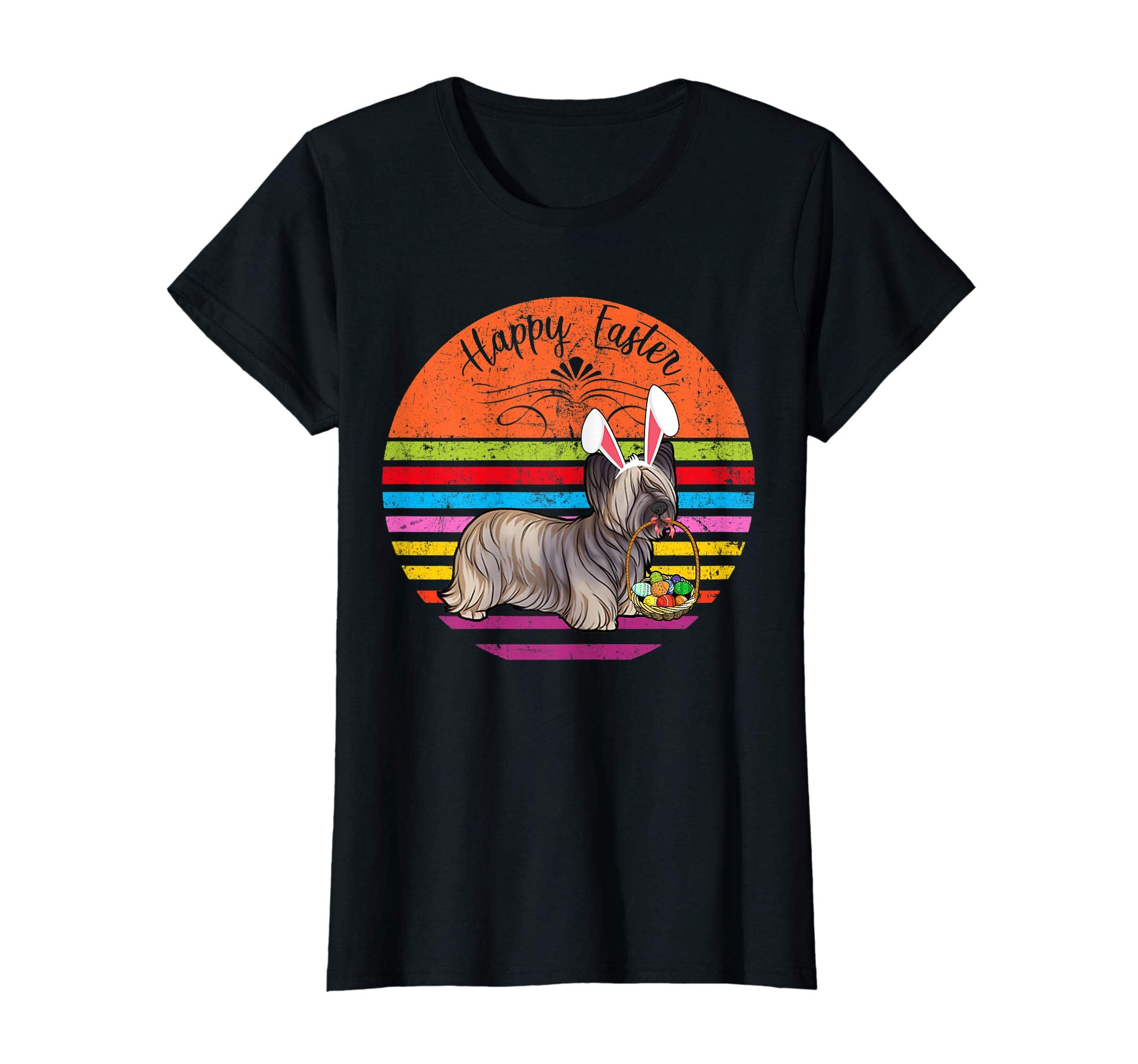 Cute Skye Terrier Dog With Bunny Hat Happy Easter Eggs Shirt