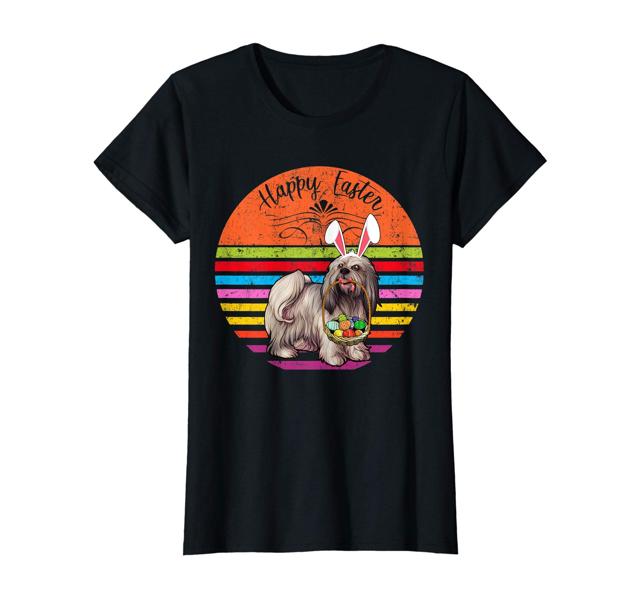 Vintage Lhasa Apso Dog Easter Eggs Basket T Shirt