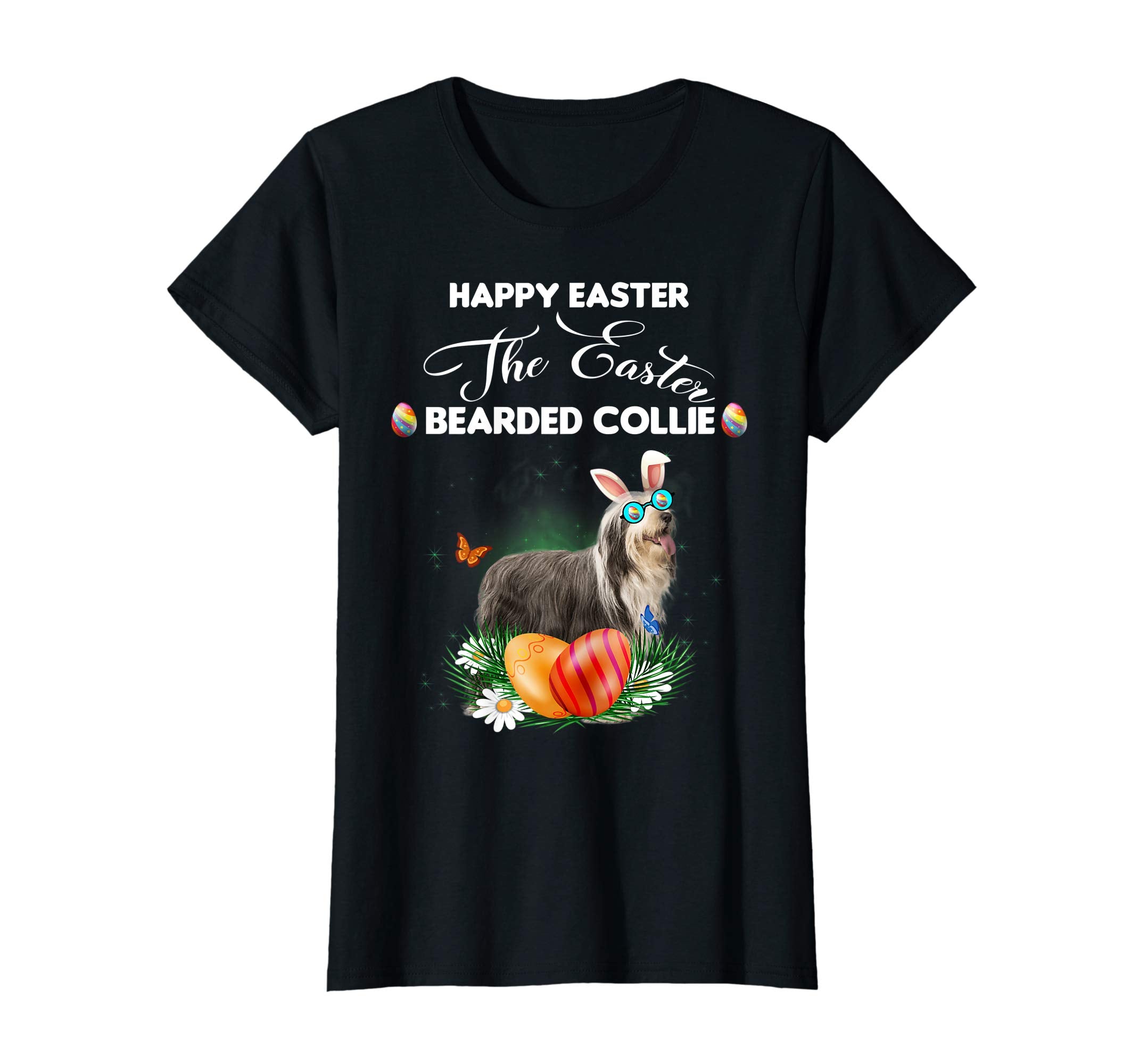 Bearded Collie Dog Sunglass Bunny Happy Easter Day Tshirt