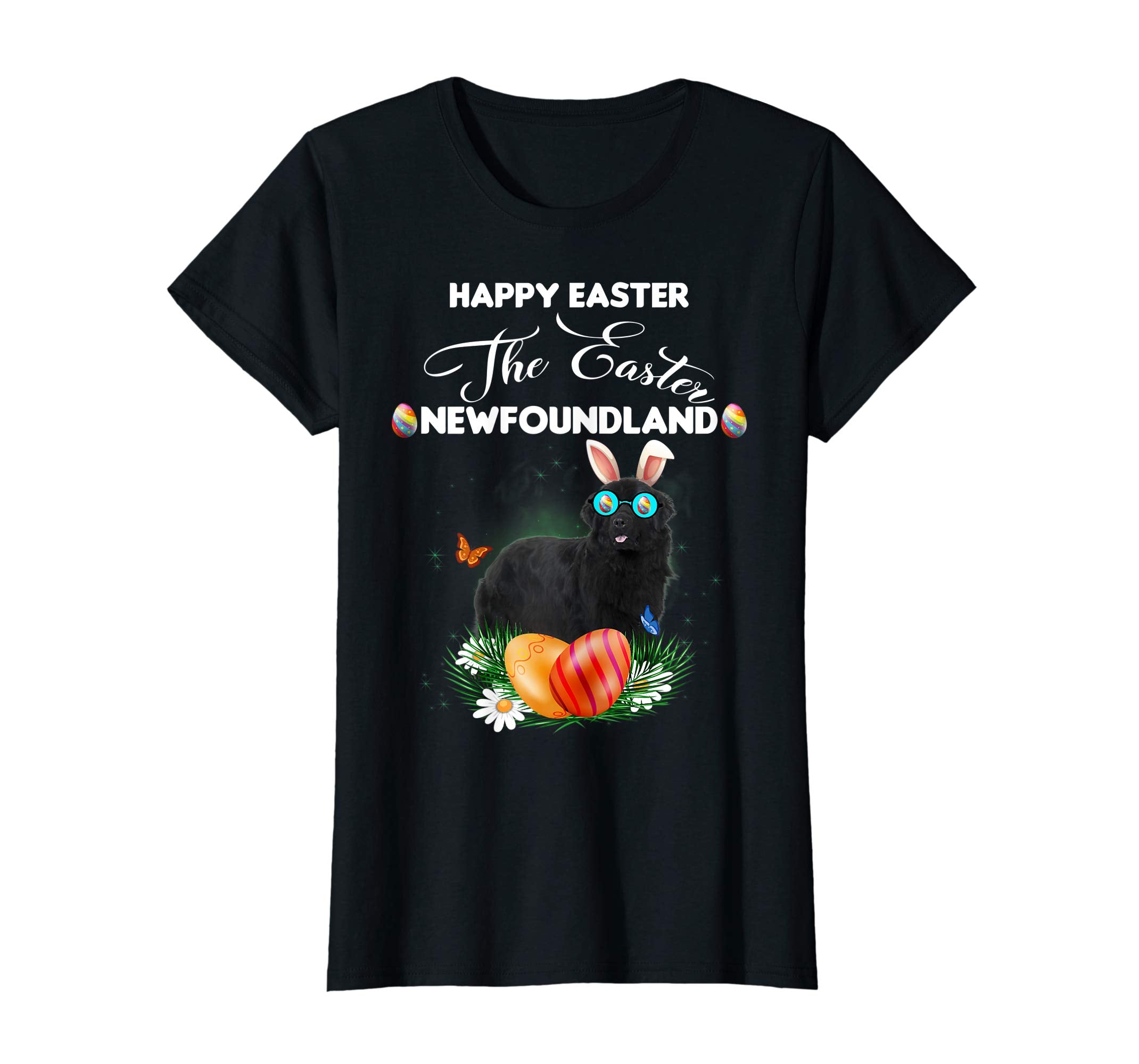 Newfoundland Dog Sunglass Bunny Happy Easter Day Tshirt