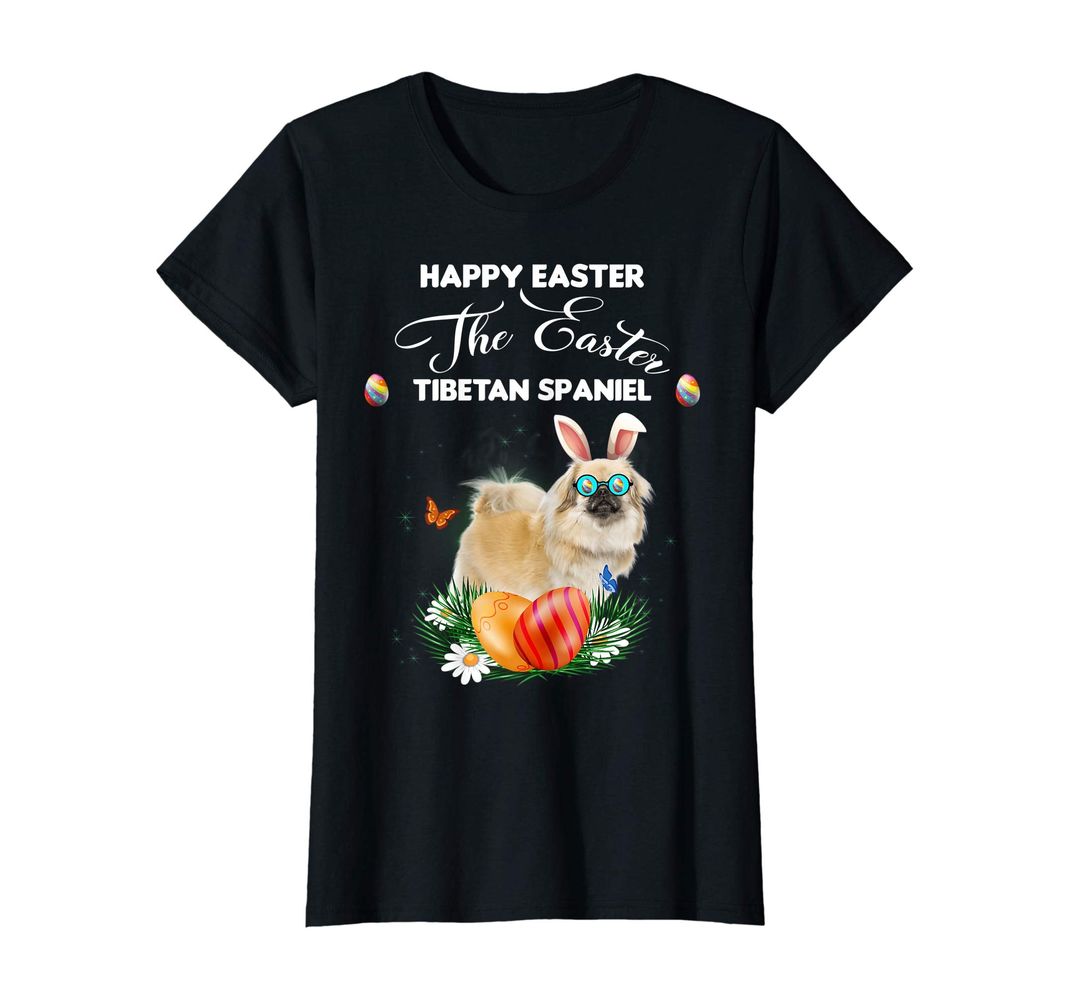 Tibetan Spaniel Dog Sunglass Bunny Happy Easter Day Tshirt