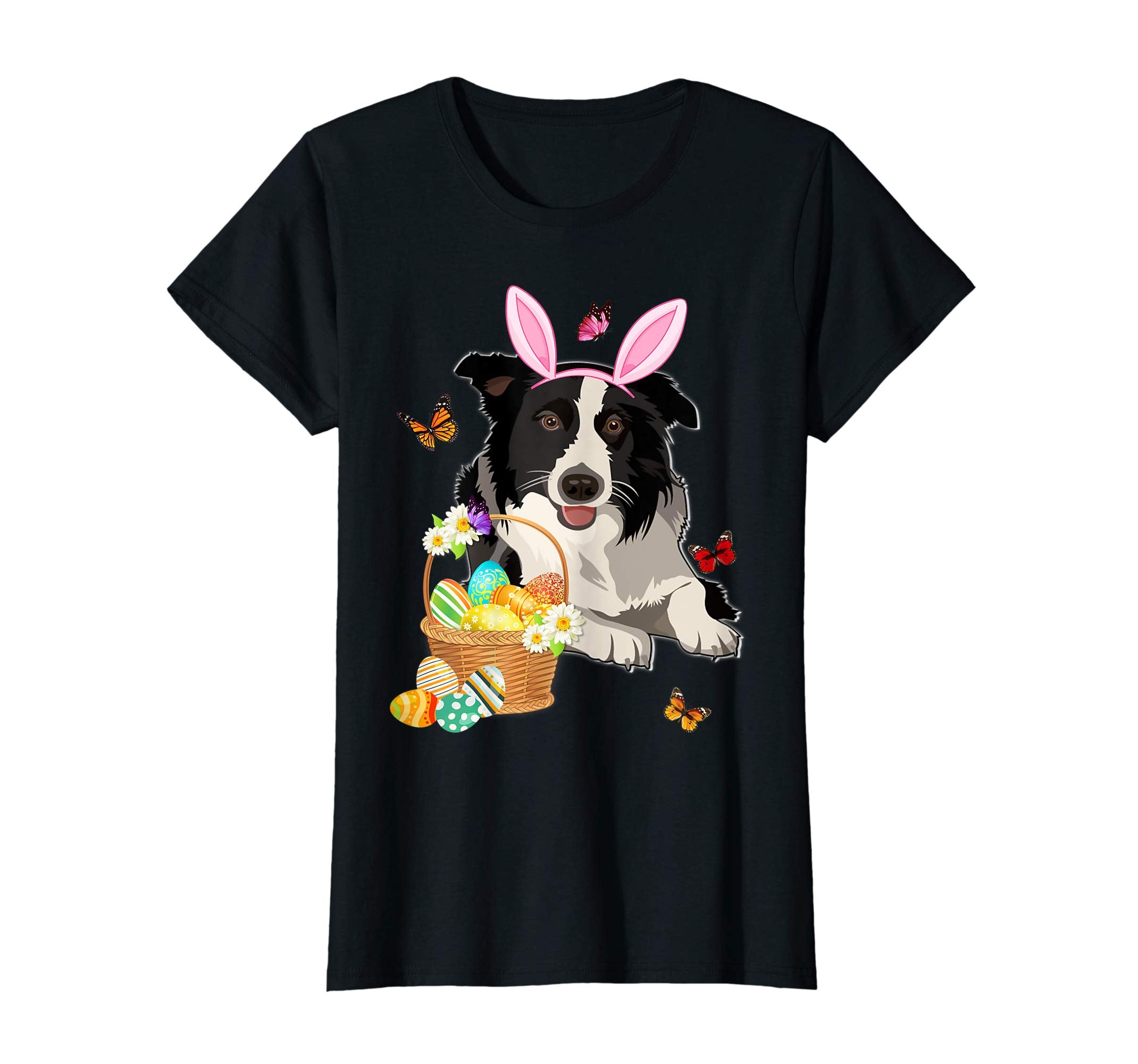 Border Collie Bunny Hat Rabbit Easter Eggs Shirt Happy Ea