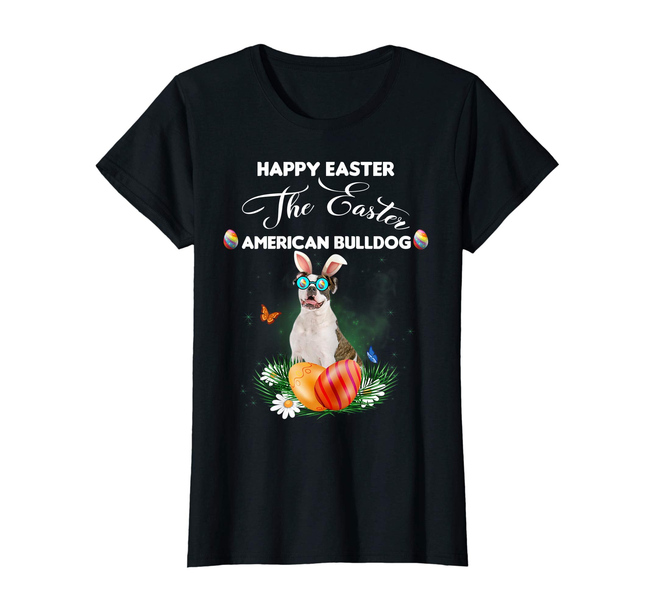 American Bulldog Dog Sunglass Bunny Happy Easter Day Tshirt
