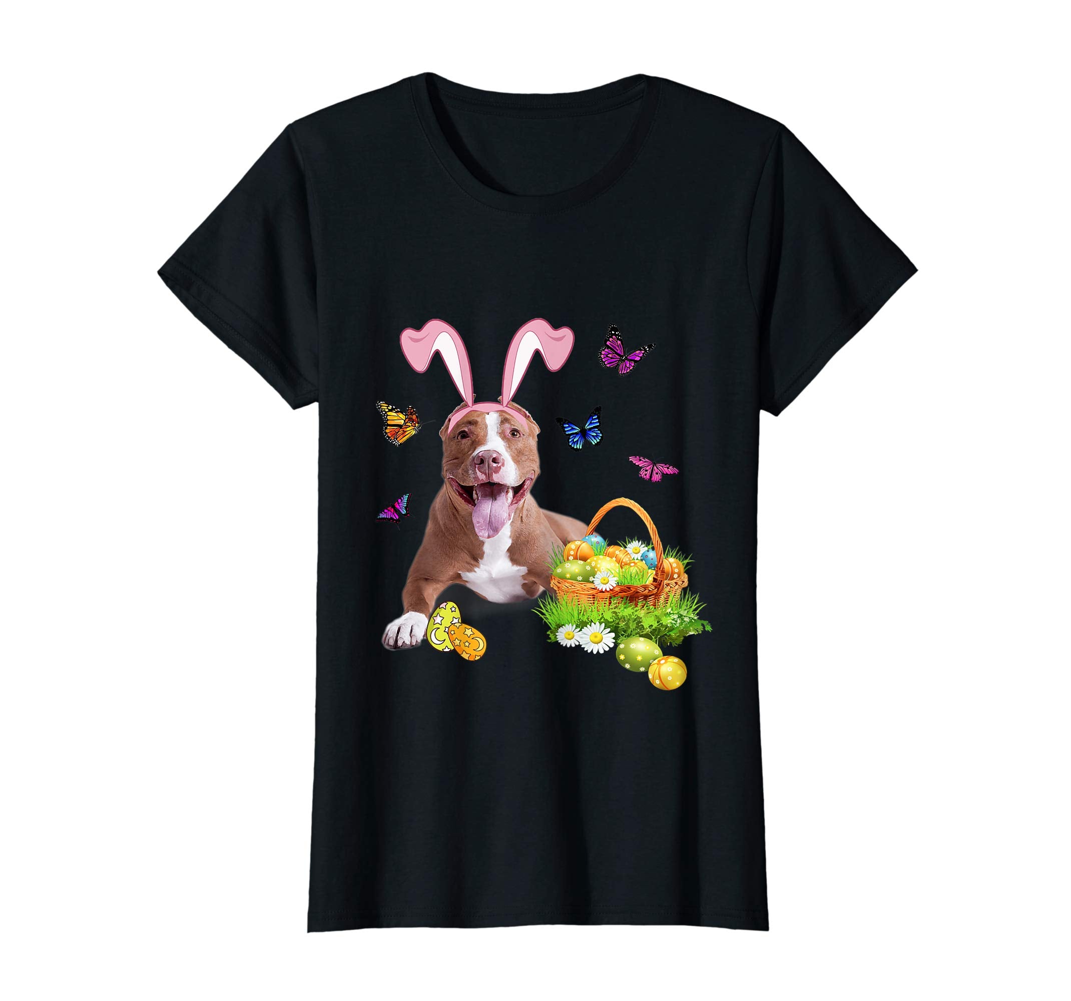 Pitbull Bunny Hat Rabbit Easter Eggs T-Shirt