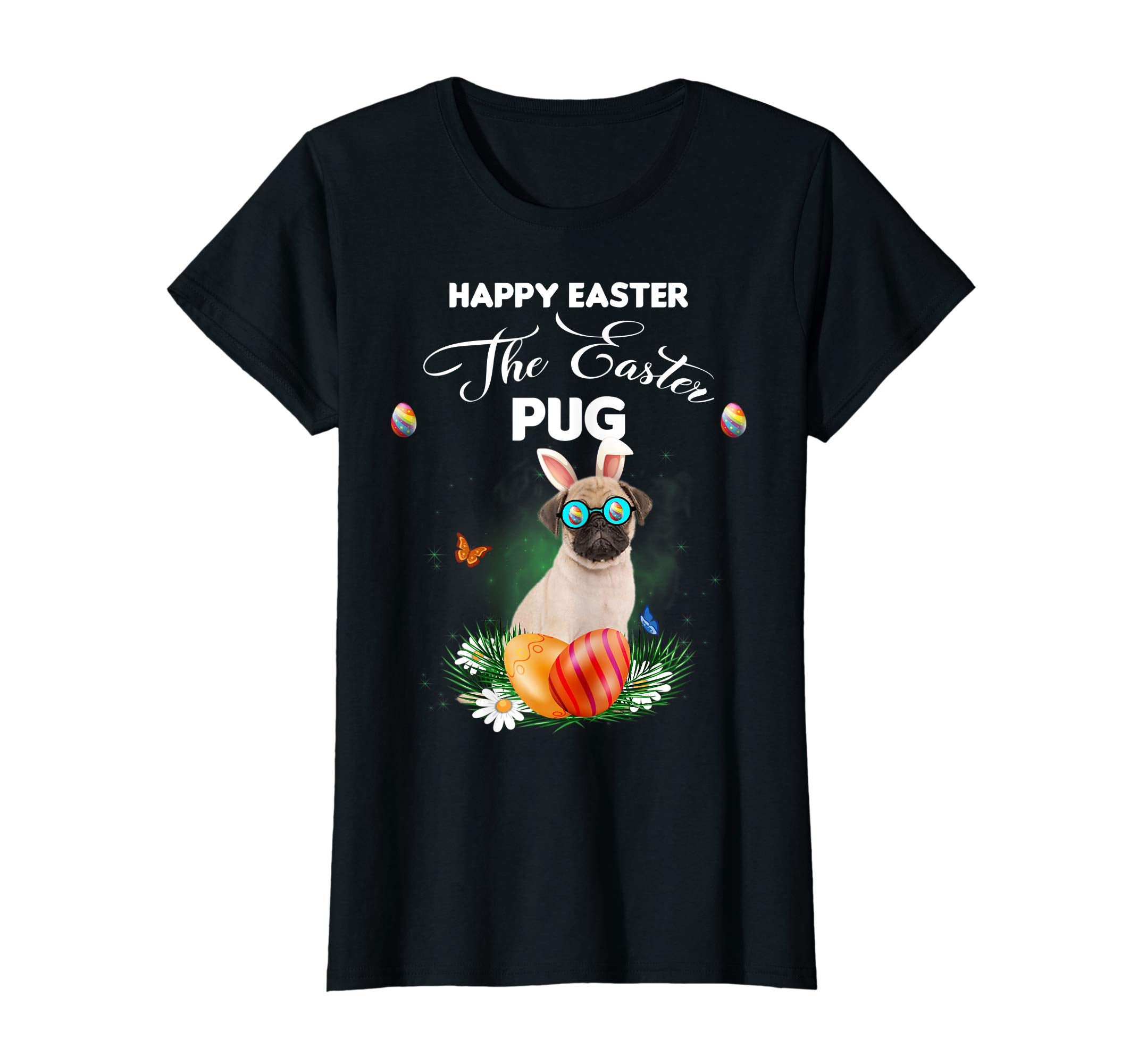 Pug Dog Sunglass Bunny Happy Easter Day Tshirt