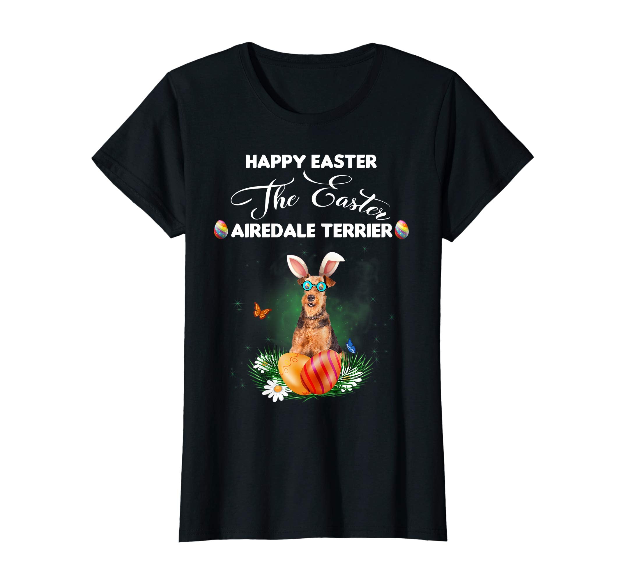 Airedale Terrier Dog Sunglass Bunny Happy Easter Day Tshirt