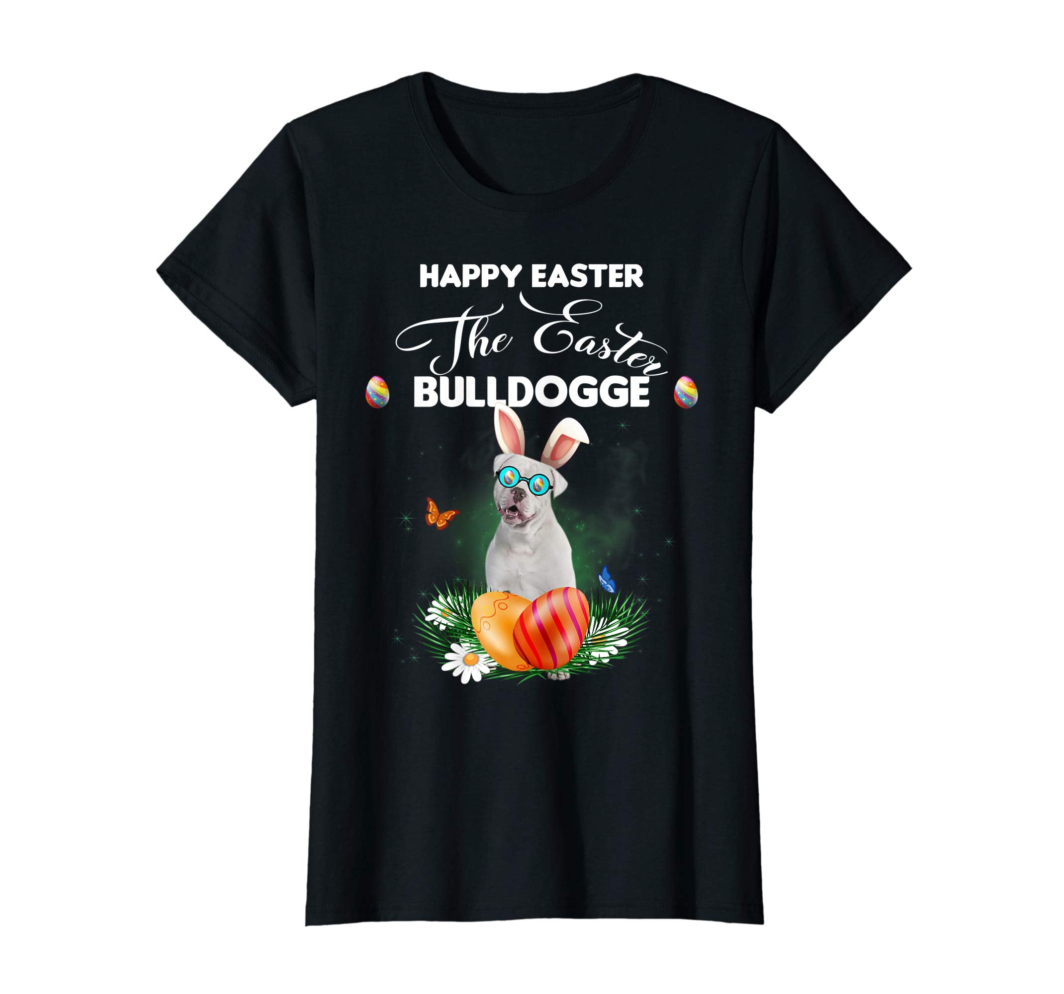 Bulldogge Dog Sunglass Bunny Happy Easter Day Tshirt