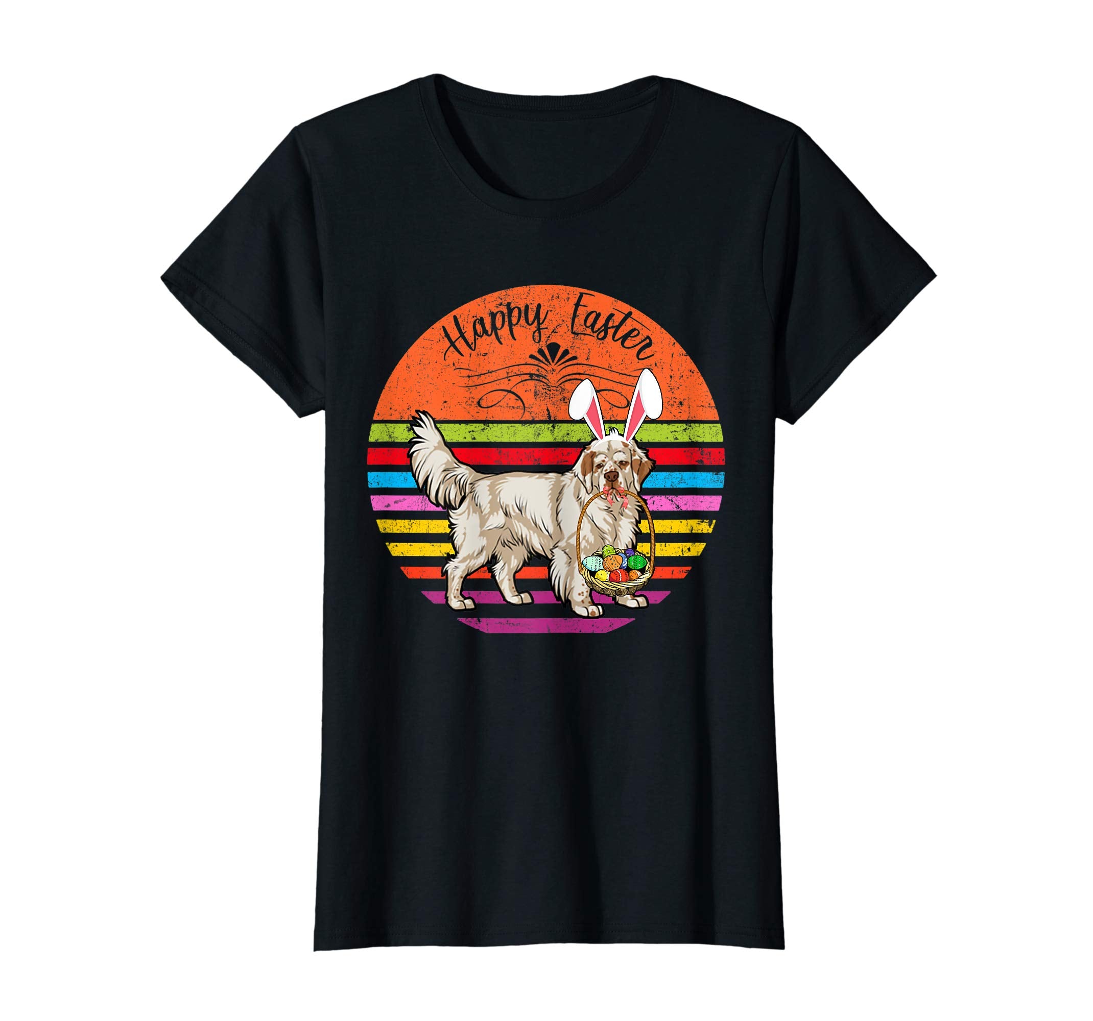 Cute Clumber Spaniel Dog With Bunny Hat Easter Eggs T Shirt