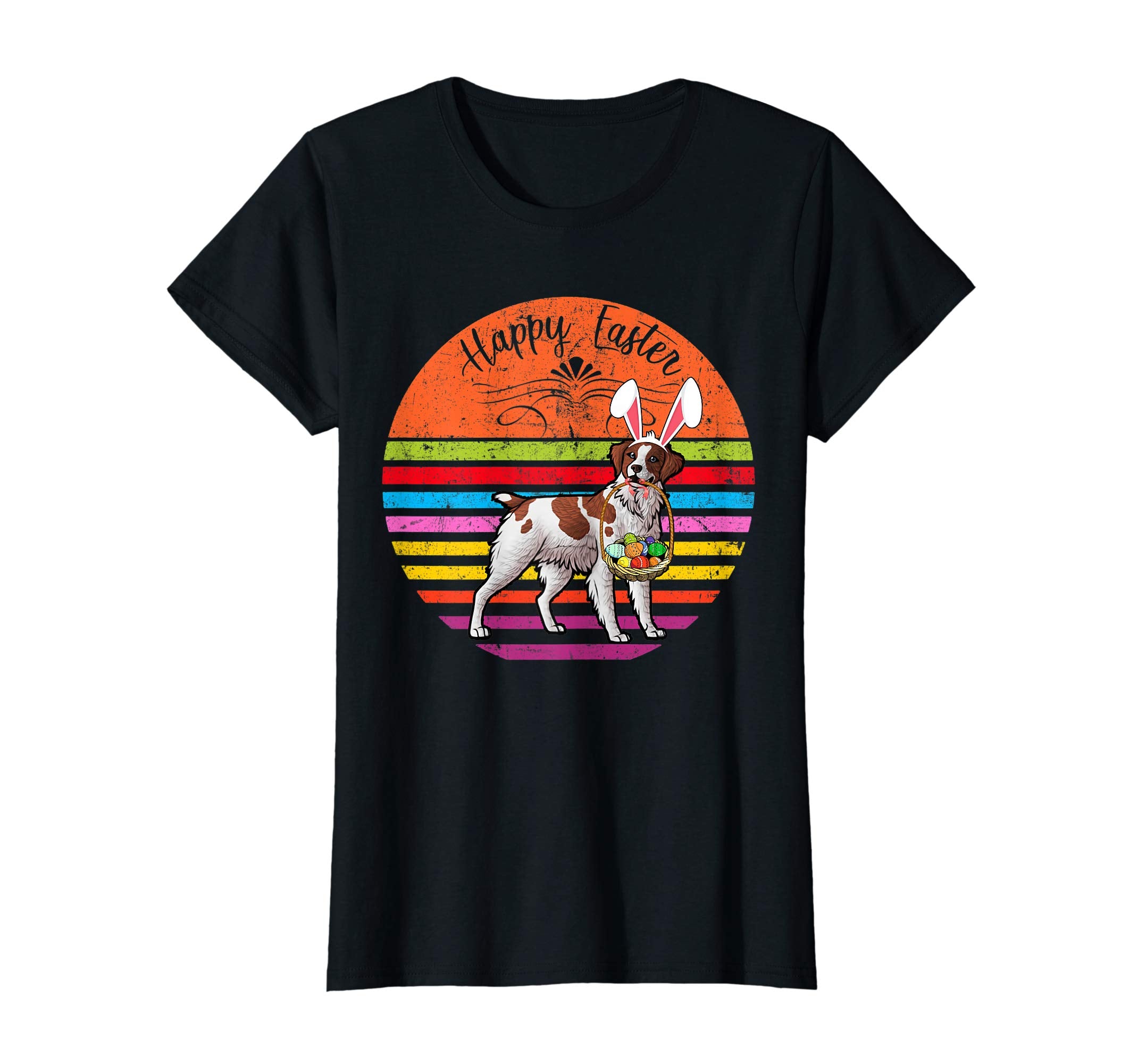 Vintage Brittany Spaniel Dog Easter Eggs Basket T Shirt