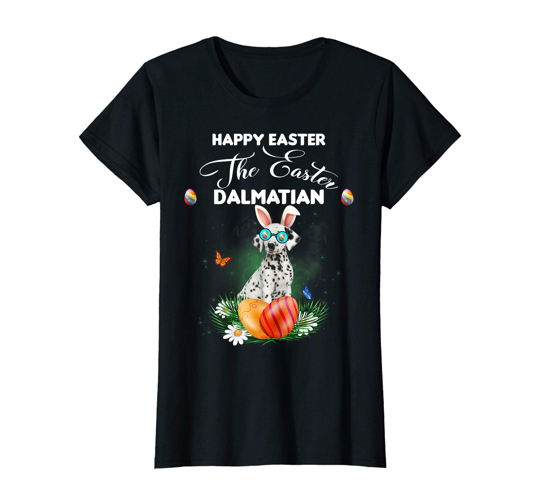Dalmatian Dog Sunglass Bunny Happy Easter Day Tshirt