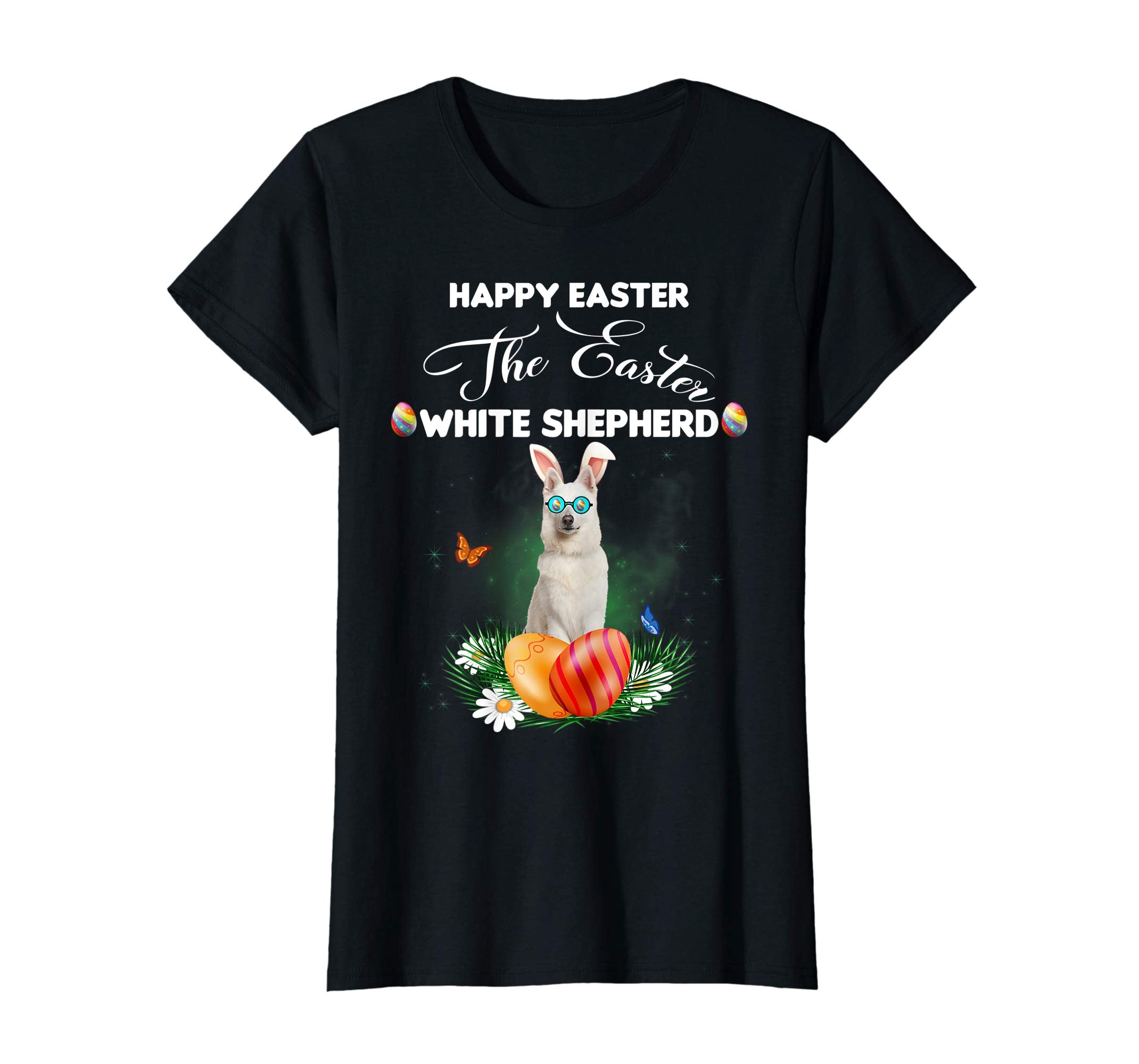 White Shepherd Dog Sunglass Bunny Happy Easter Day Tshirt