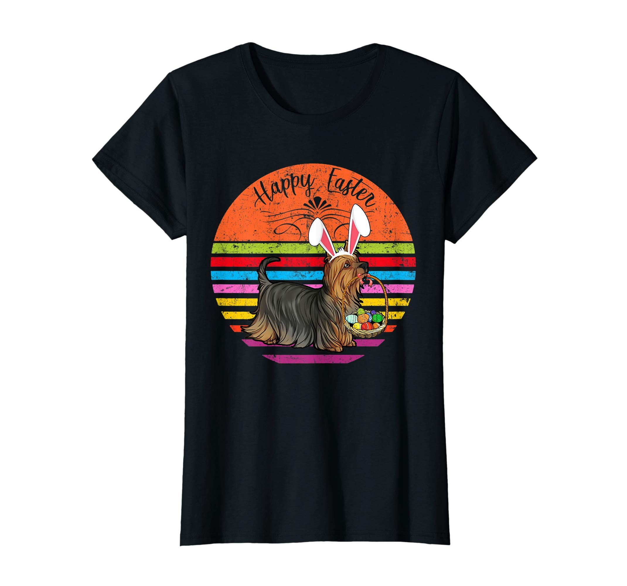 Cute Silky Terrier Dog With Bunny Hat Easter Eggs T Shirt