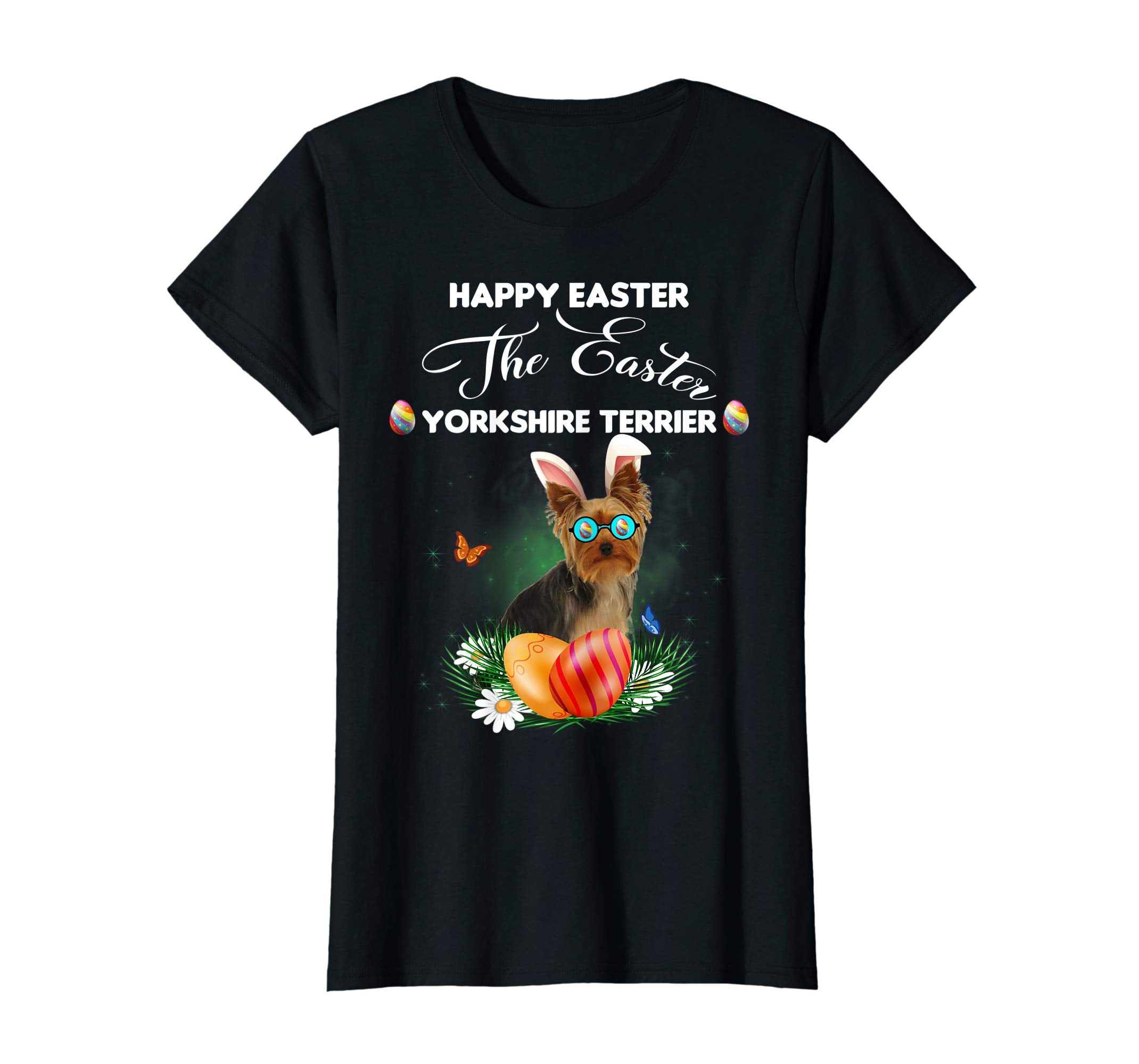 Yorkshire Terrier Dog Sunglass Bunny Happy Easter Day Tshirt