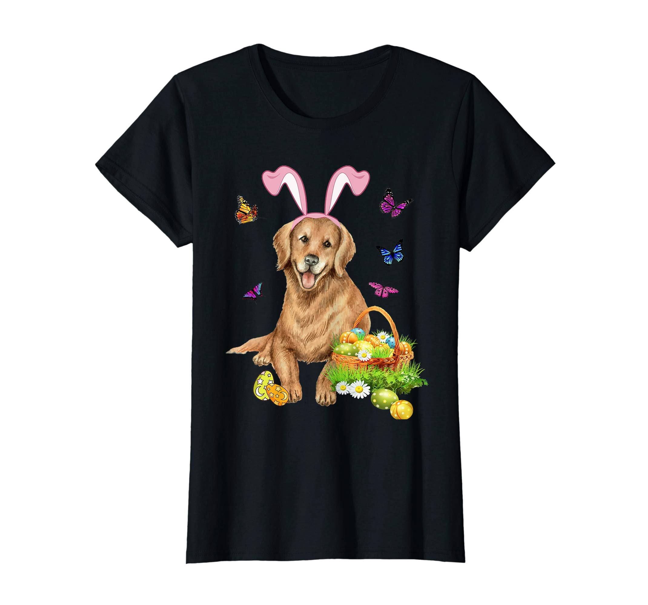 Golden Retriever Bunny Hat Rabbit Easter Eggs T-Shirt