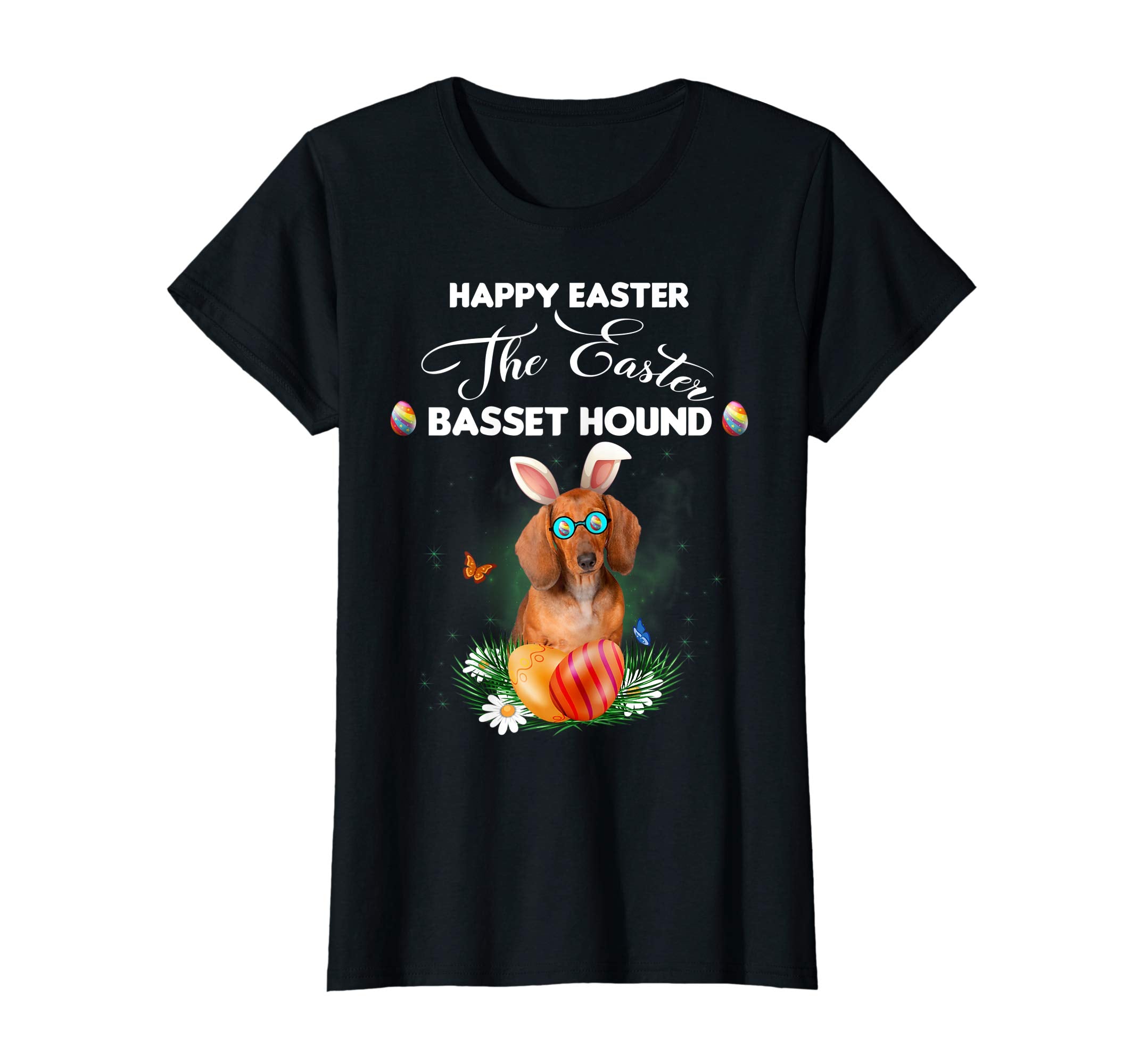 Basset Hound Dog Sunglass Bunny Happy Easter Day Tshirt
