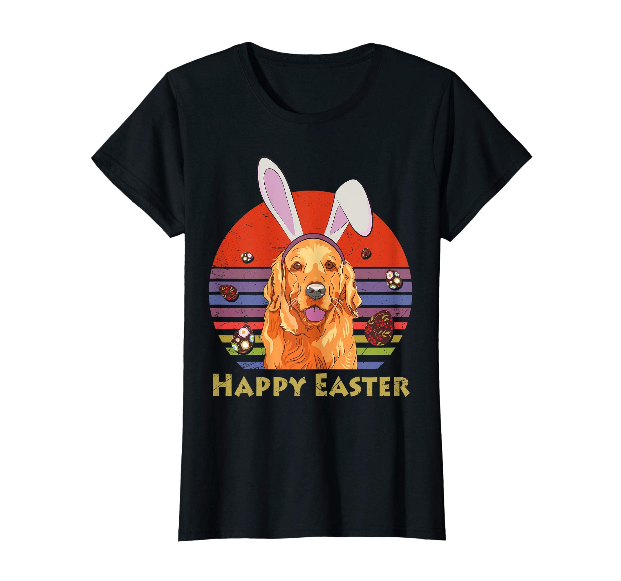 Golden Retriever With Bunny Headband Happy Easter Tshirt