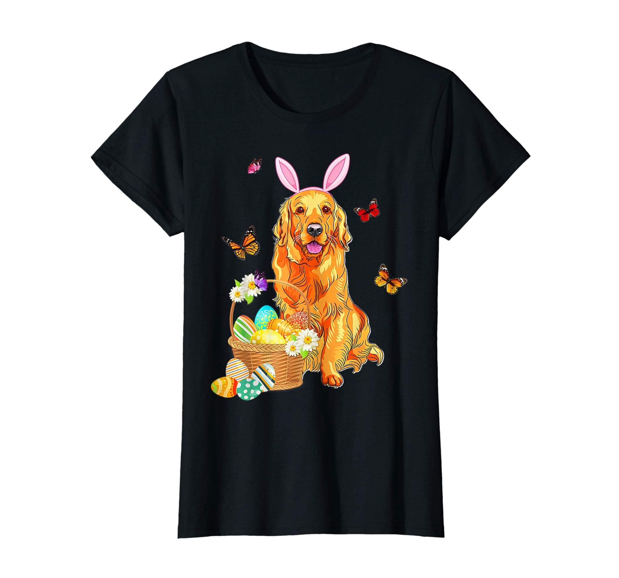 Golden Retriever Bunny Hat Rabbit Easter Eggs Shirt Happy E
