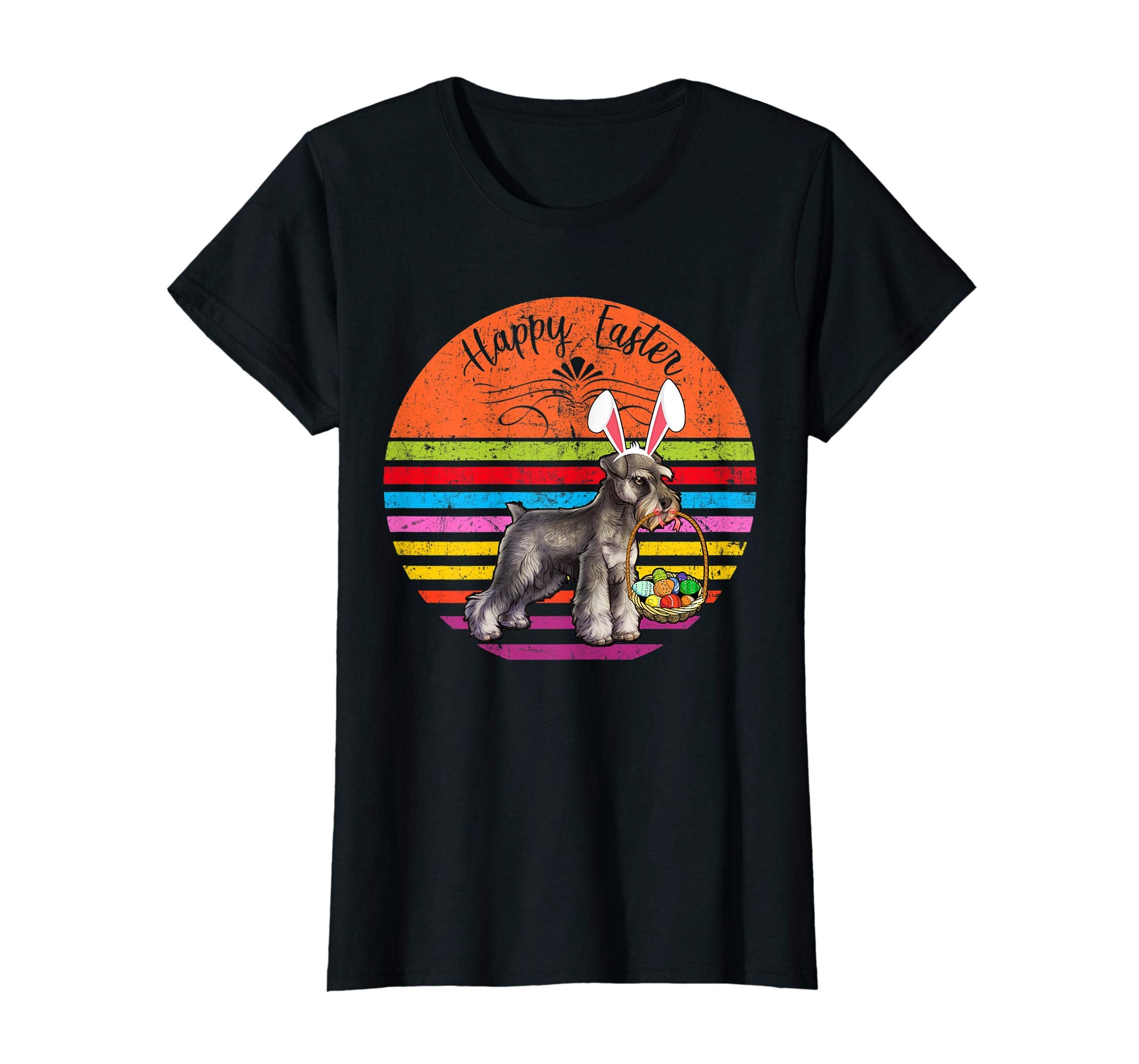 Vintage Miniature Schnauzer Dog Easter Eggs Basket T Shirt