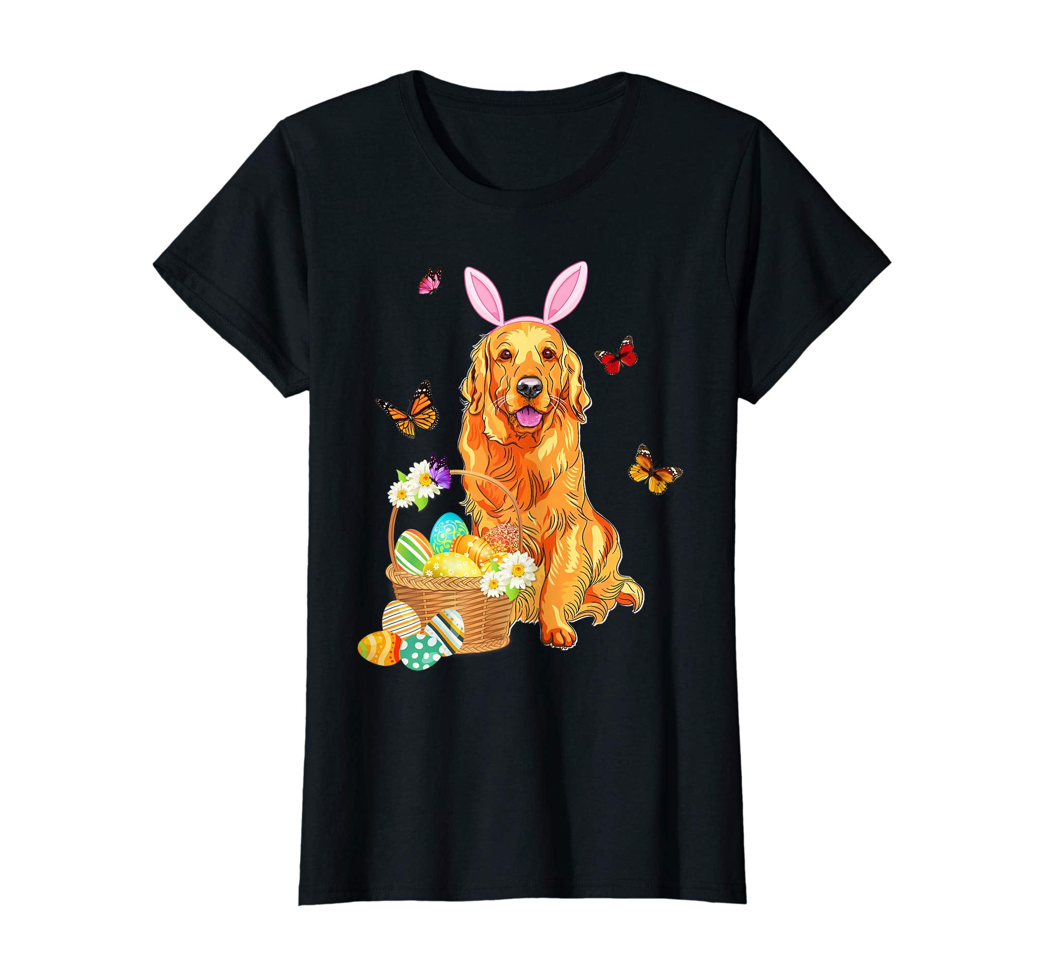 Golden Retriever Bunny Hat Rabbit Easter Eggs Shirt Happy Ea