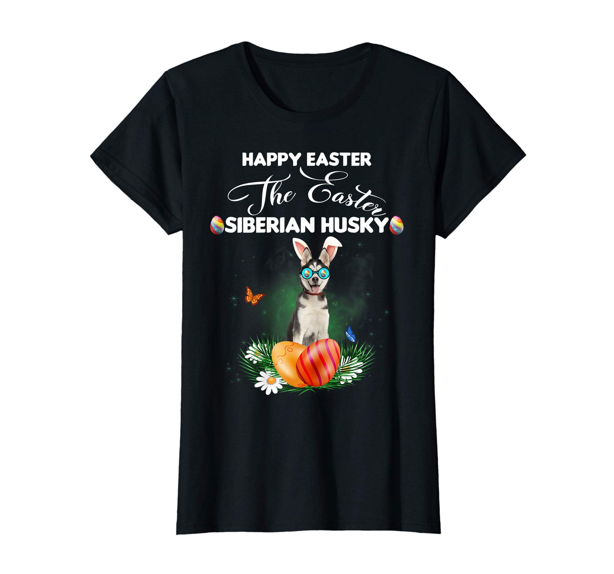 Siberian Husky Dog Sunglass Bunny Happy Easter Day Tshirt
