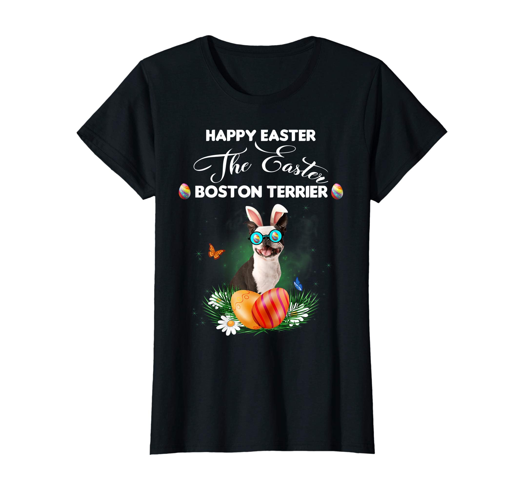 Boston Terrier Dog Sunglass Bunny Happy Easter Day Tshirt