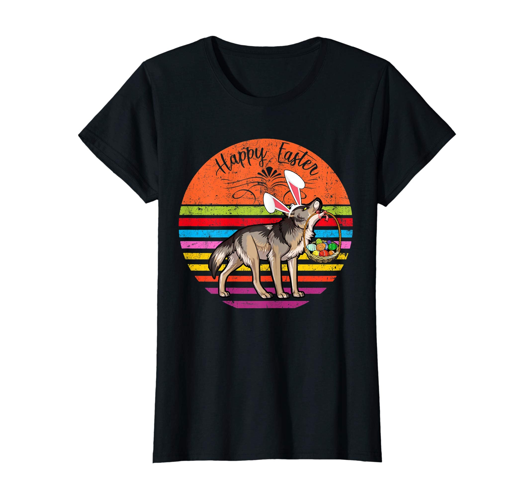 Cute Wolf Dog With Bunny Hat Happy Easter Eggs T Shirt