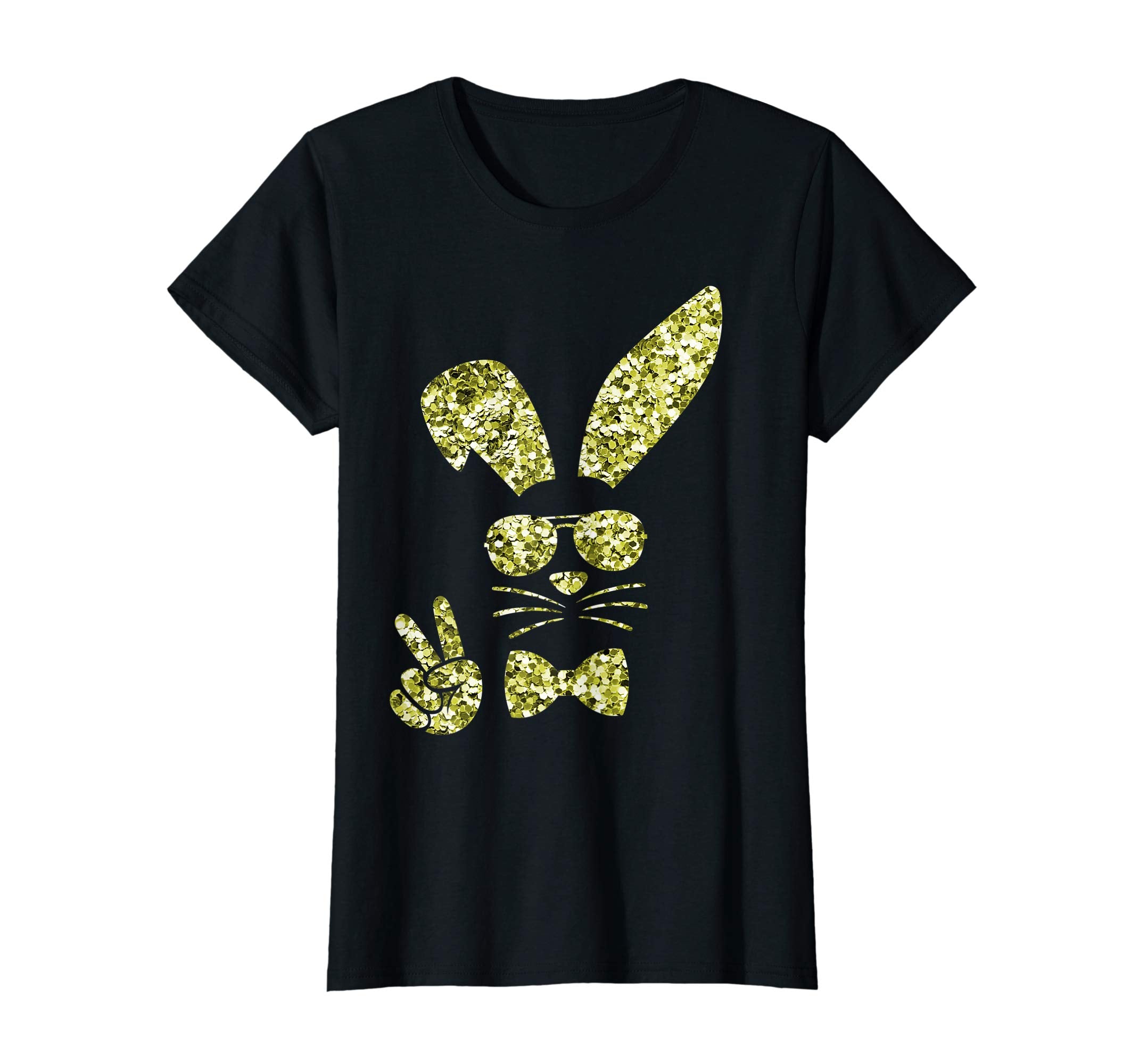 Easter Bunny Girls Shirt Cute Gold Bunny Peace Sign Tee Gift
