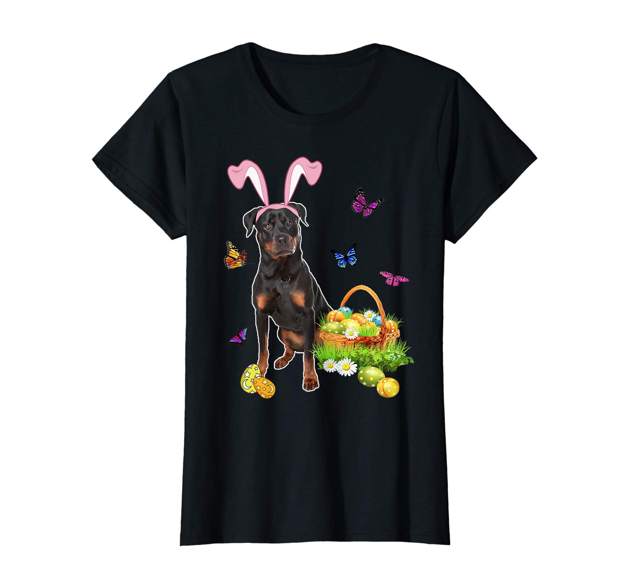 Rottweiler Bunny Hat Rabbit Easter Eggs T-Shirt