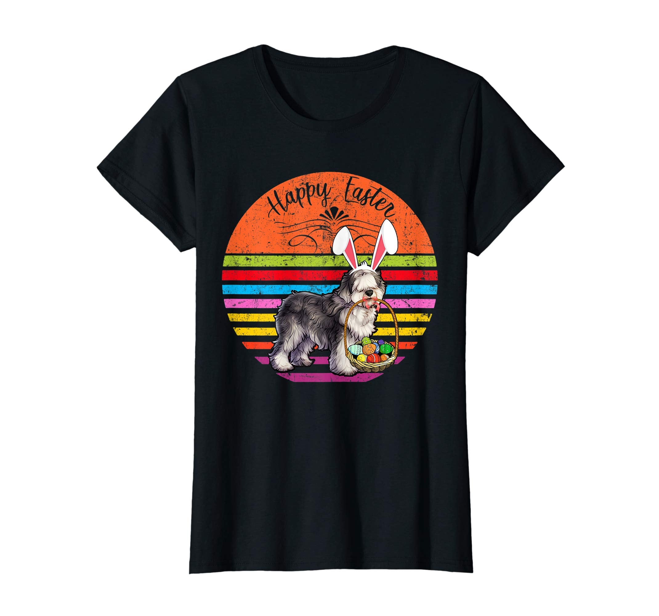 Vintage Olde English Sheepdog Dog Easter Eggs Basket T Shirt
