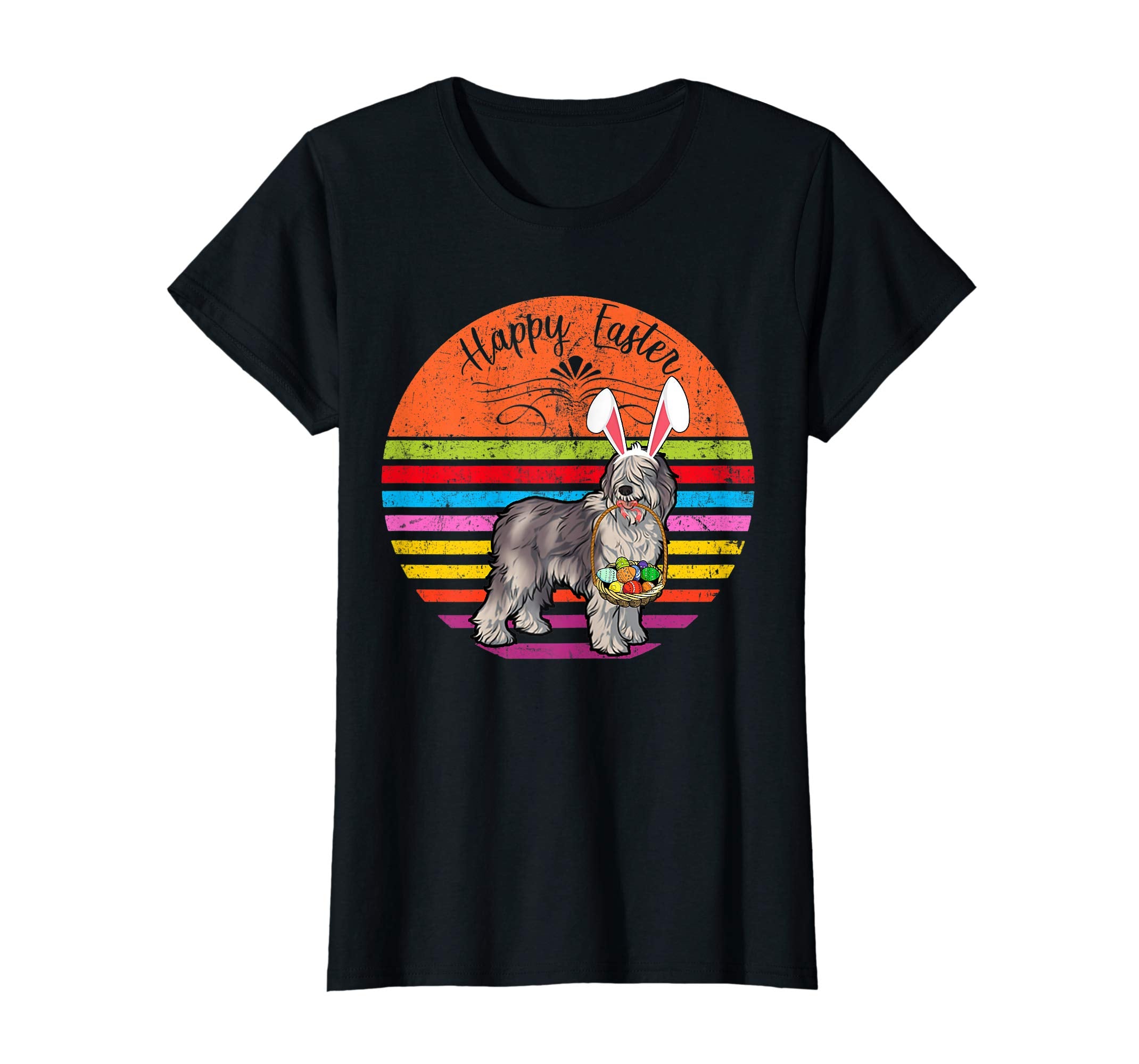 Cute Olde Sheepdog Dog With Bunny Hat Easter Eggs Shirt