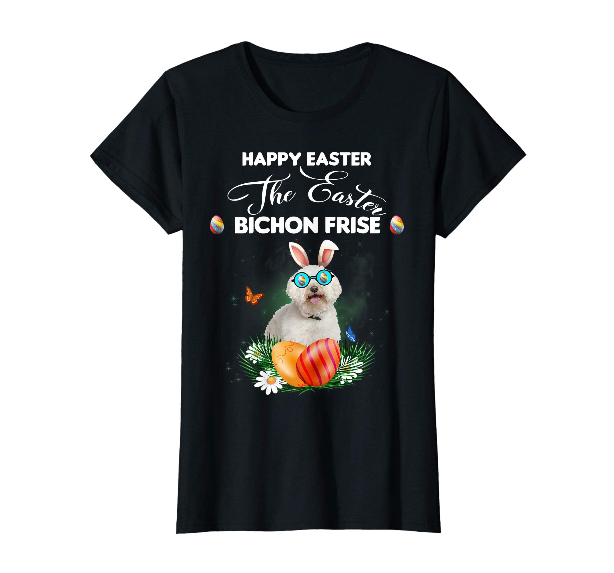 Bichon Frise Dog Sunglass Bunny Happy Easter Day Tshirt