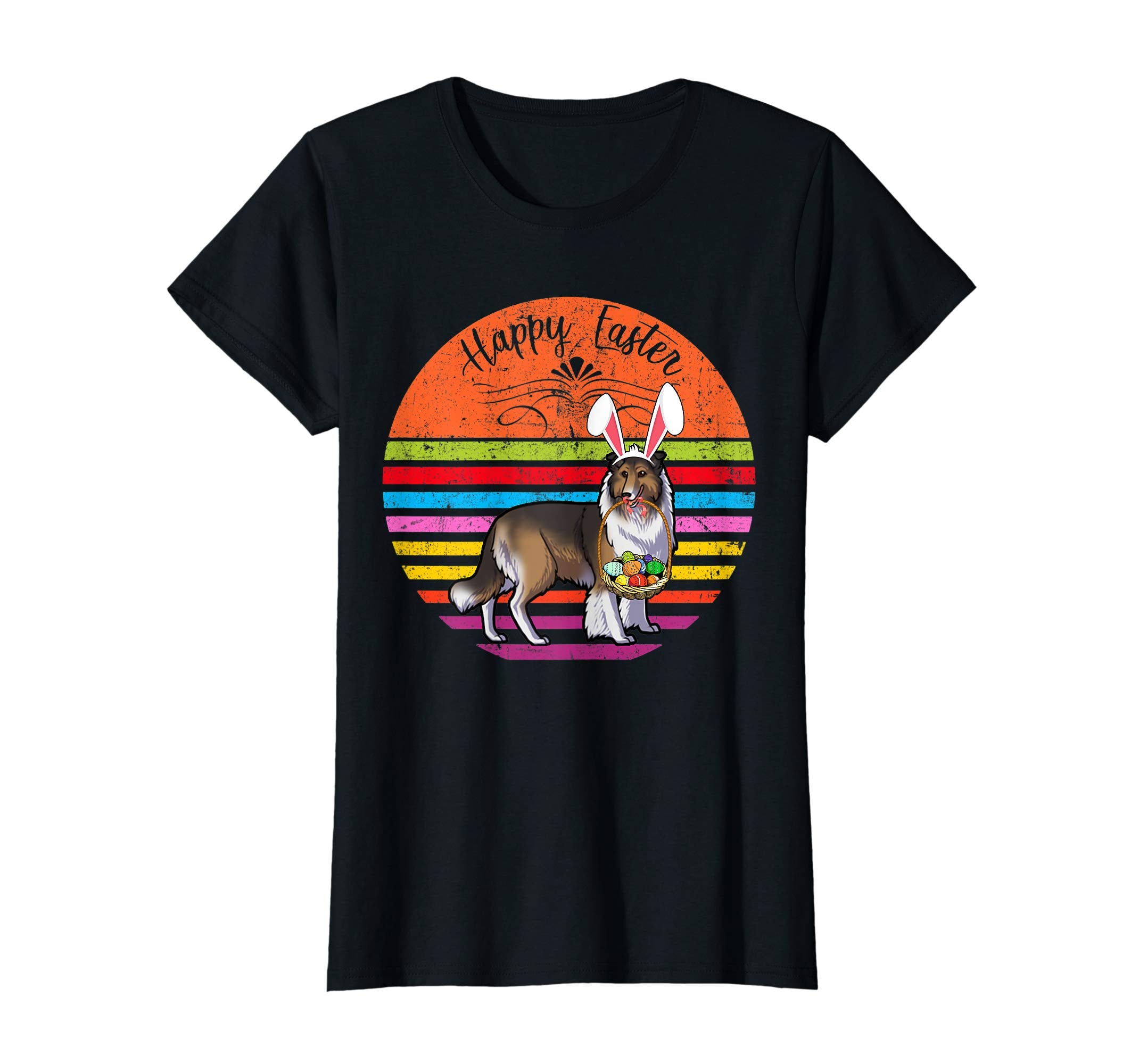 Cute Collie Dog With Bunny Hat Happy Easter Eggs T Shirt