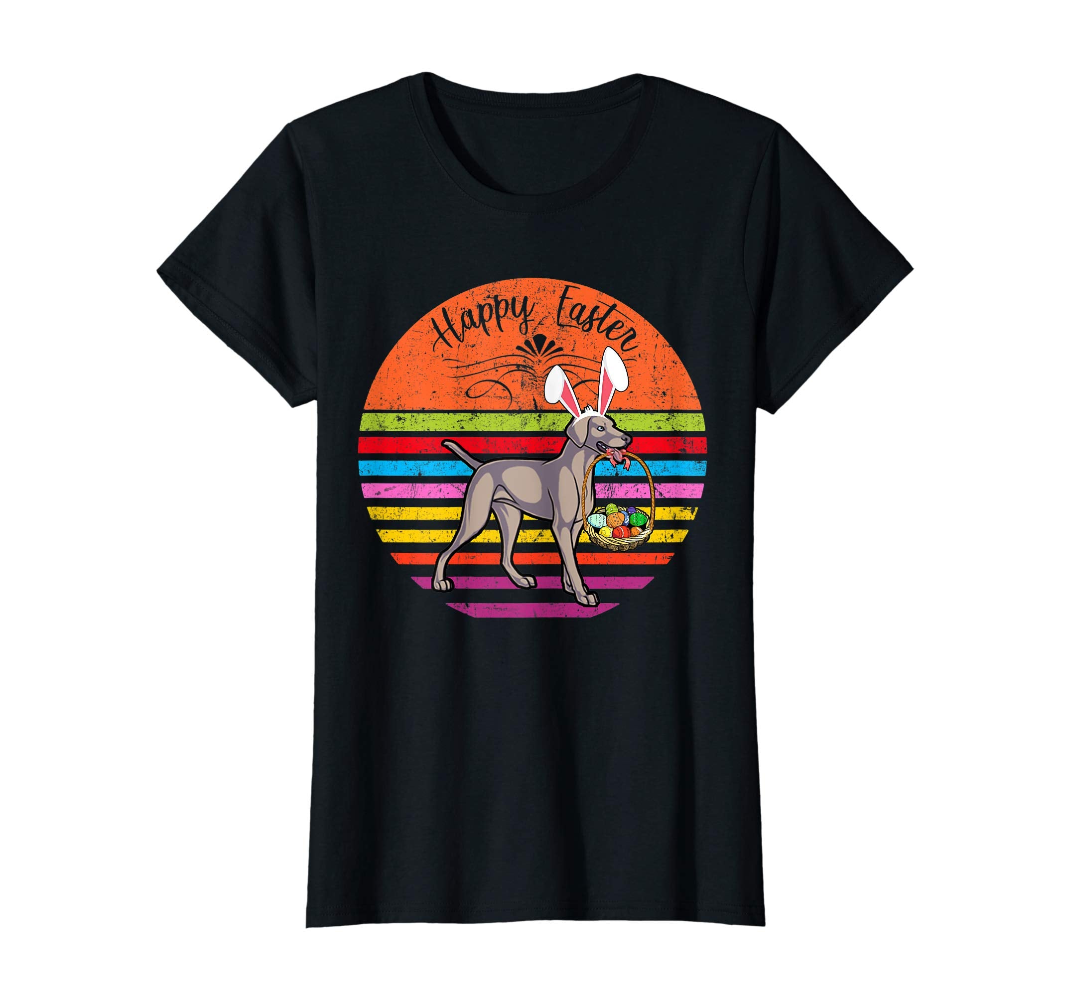 Cute Weimaraner Dog With Bunny Hat Happy Easter Eggs T Shirt