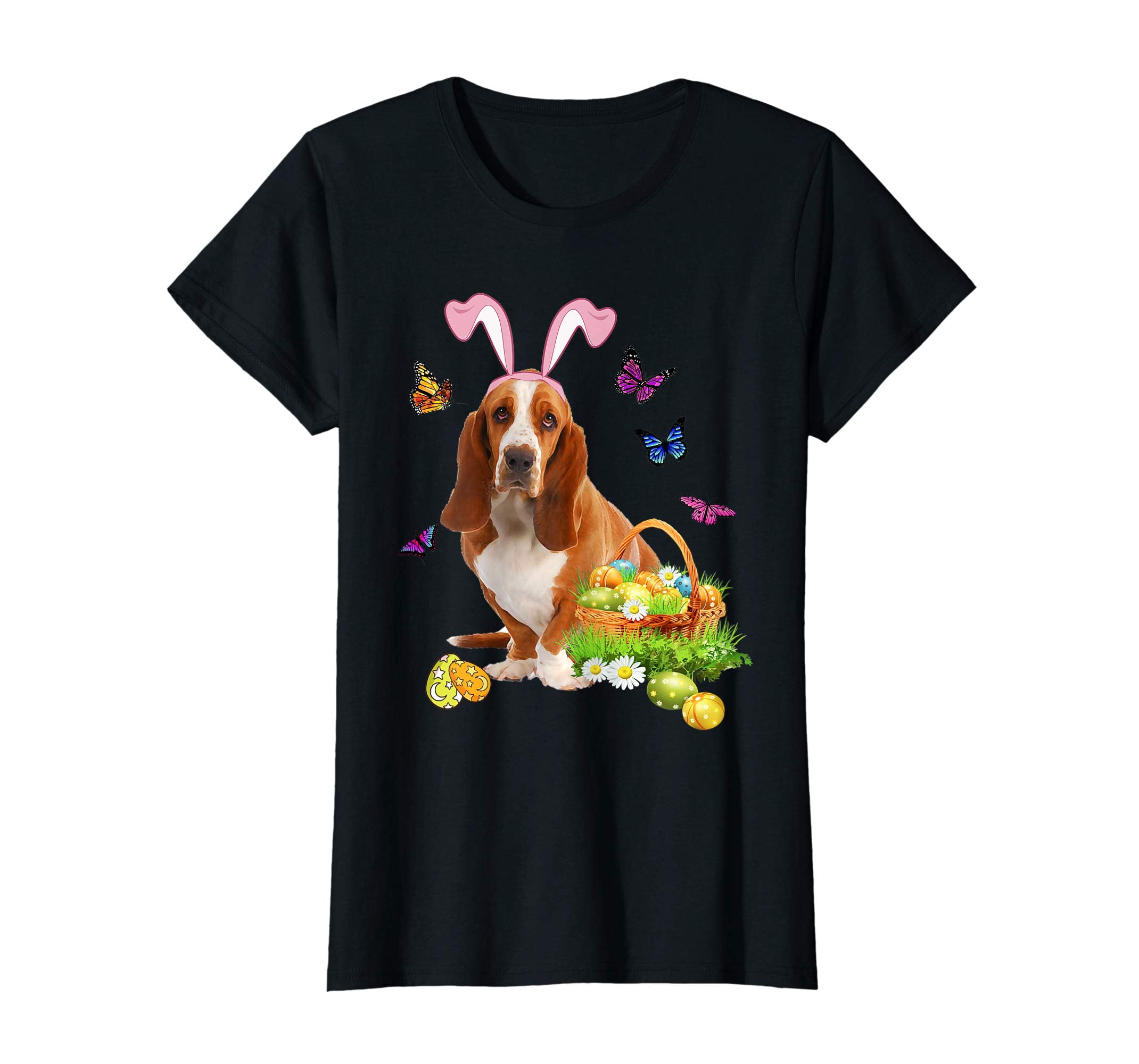 Basset Hound Bunny Hat Rabbit Easter Eggs T-Shirt