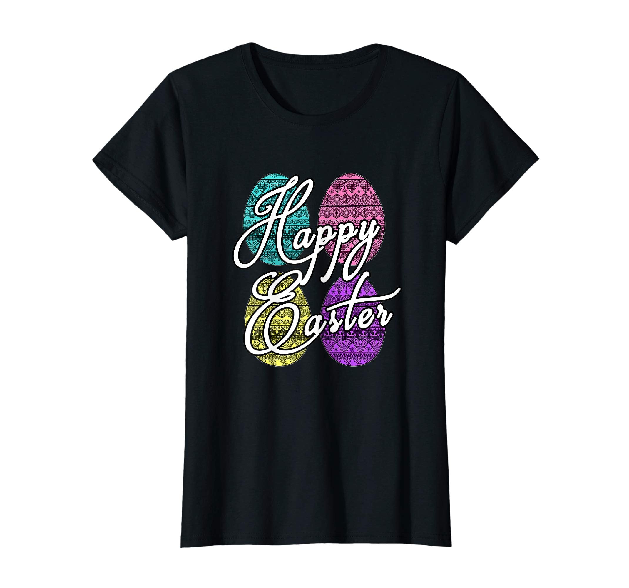 Happy Easter Holiday TShirt With Lace Easter Eggs