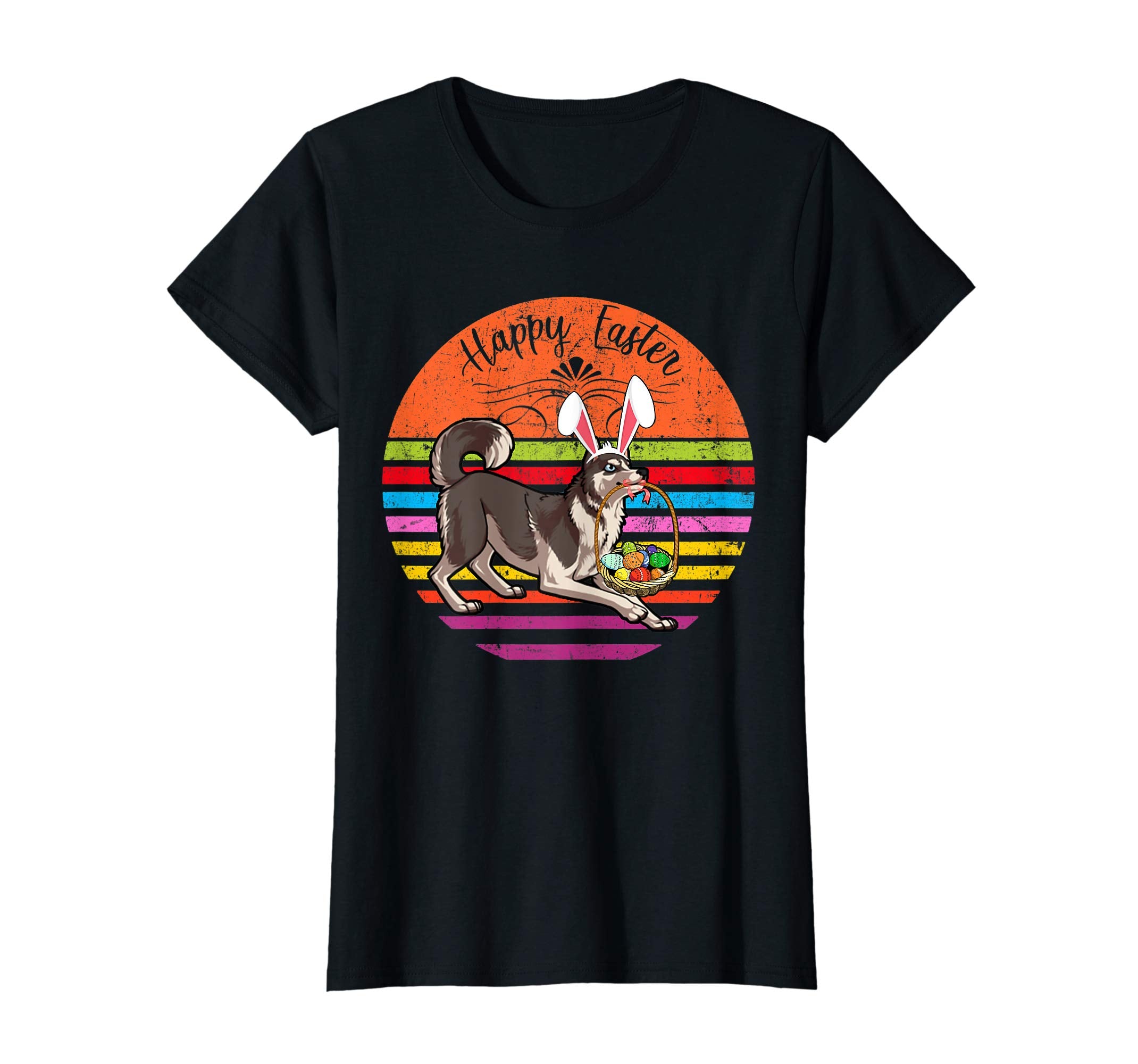 Cute Siberian Husky Dog With Bunny Hat Easter Eggs T Shirt