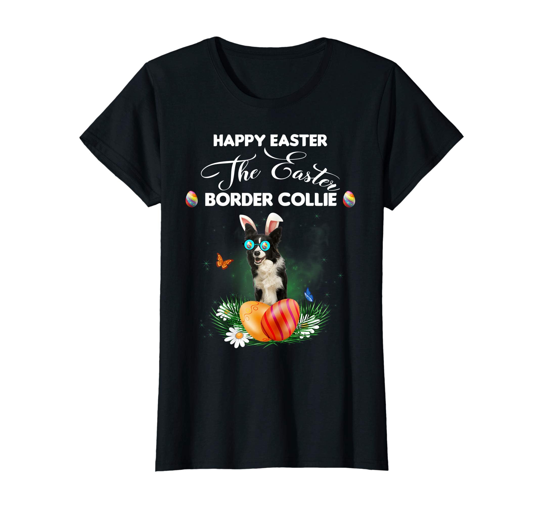 Border Collie Dog Sunglass Bunny Happy Easter Day Tshirt