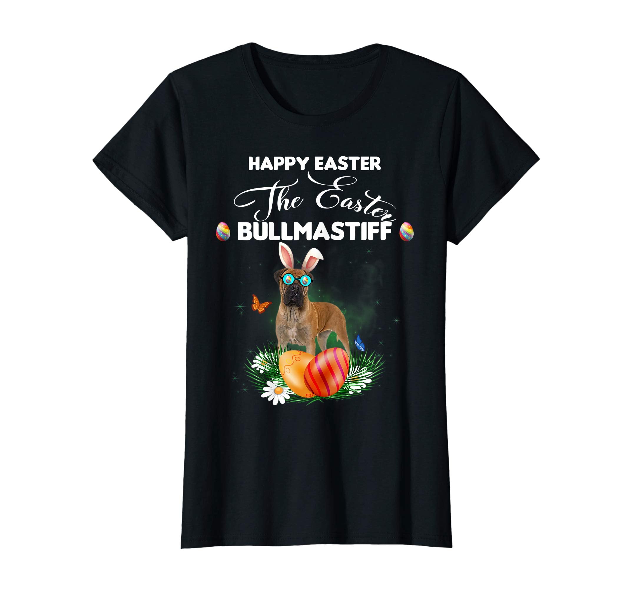 Bullmastiff Dog Sunglass Bunny Happy Easter Day Tshirt
