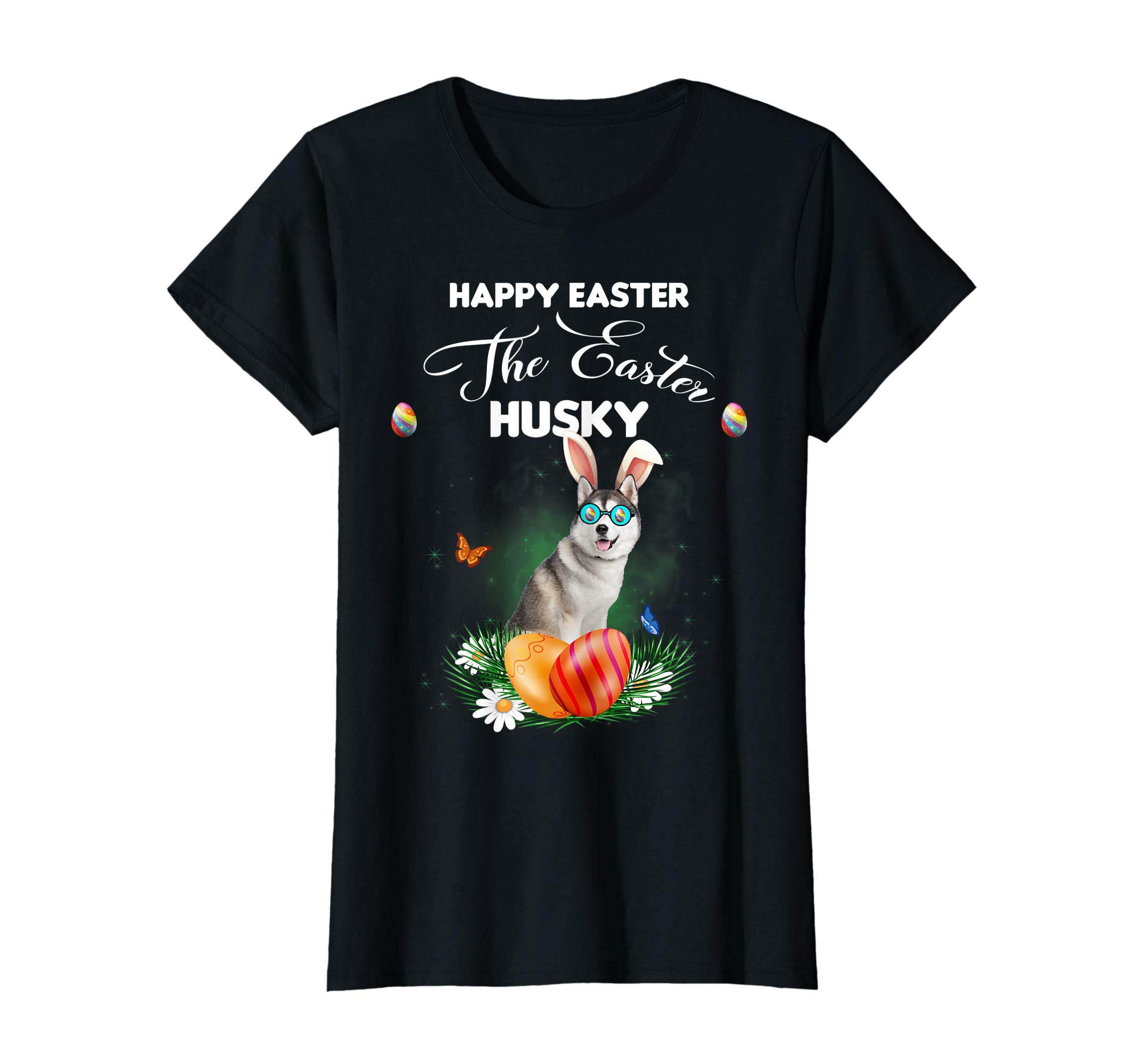 Husky Dog Sunglass Bunny Happy Easter Day Tshirt