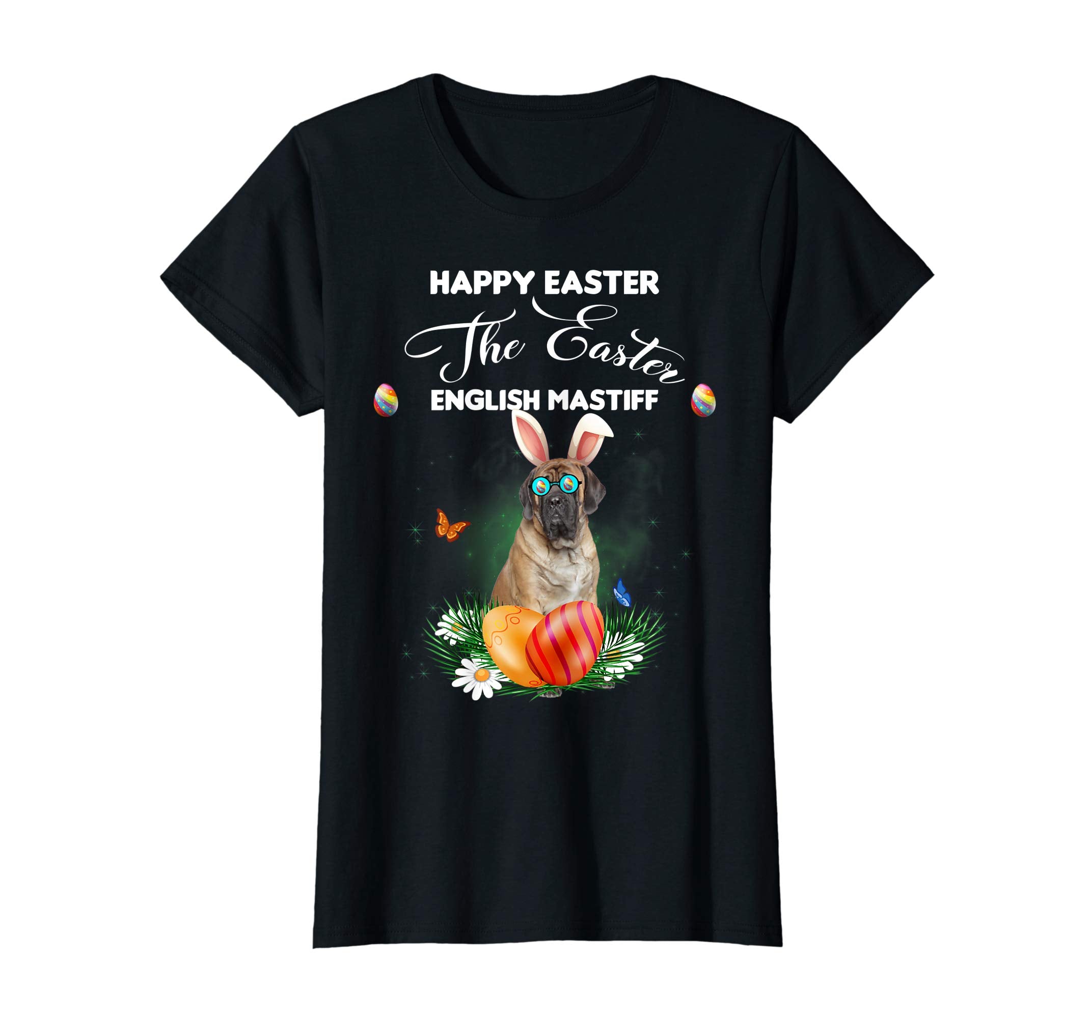 English Mastiff Dog Sunglass Bunny Happy Easter Day Tshirt