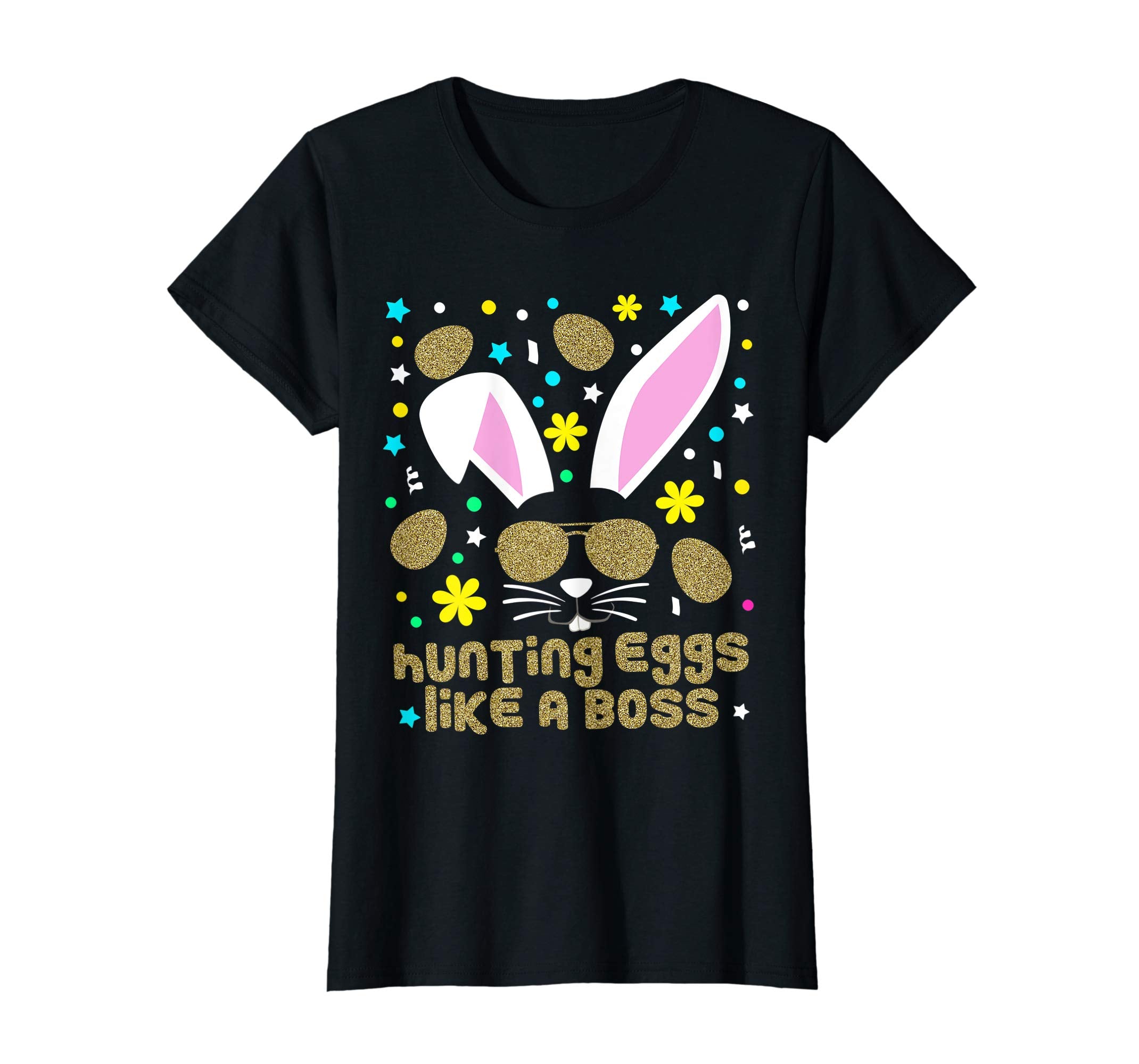 Easter Bunny Kids Shirt Hunting Eggs Gold Bling Gift Tee