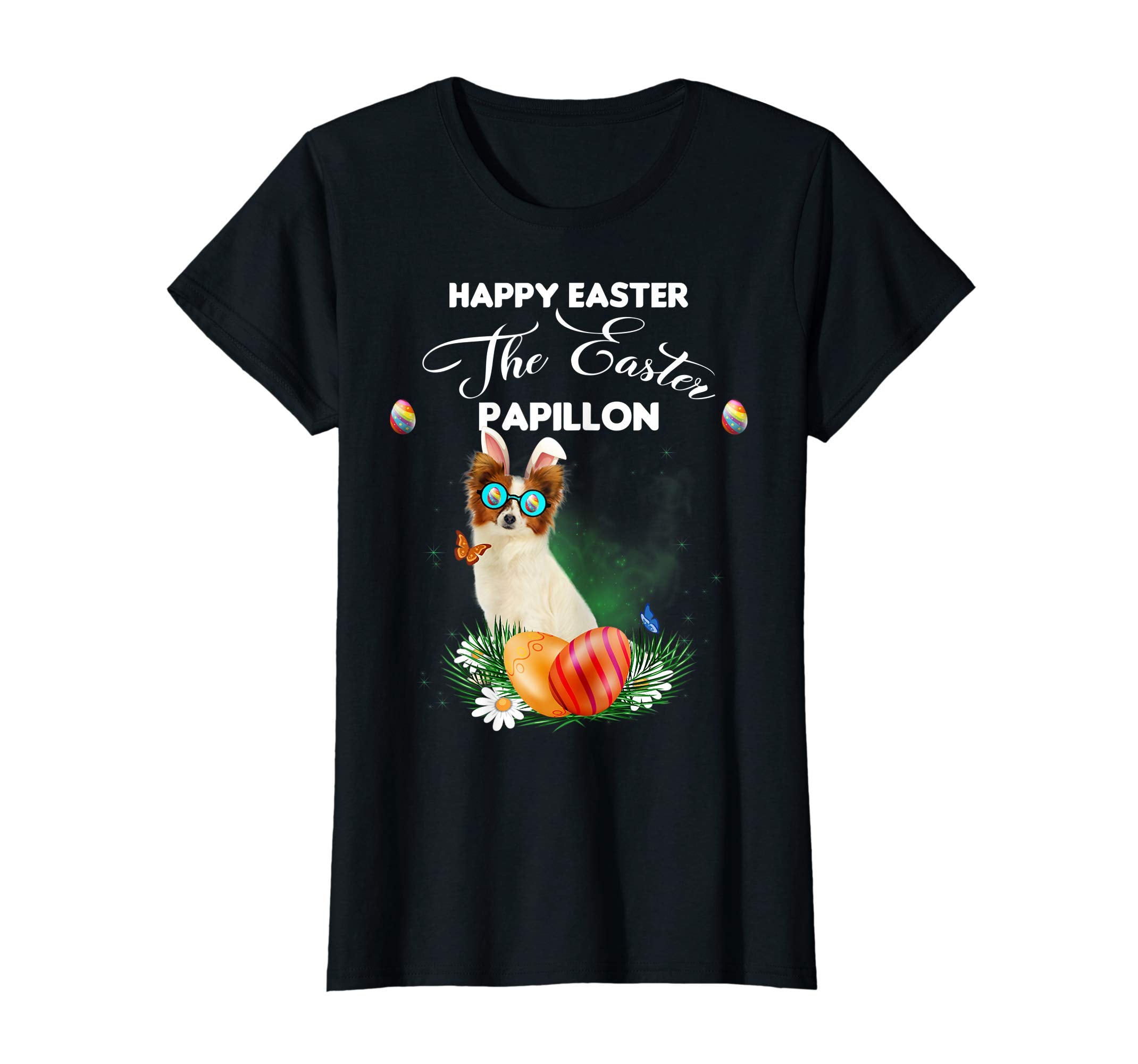 Papillon Dog Sunglass Bunny Happy Easter Day Tshirt