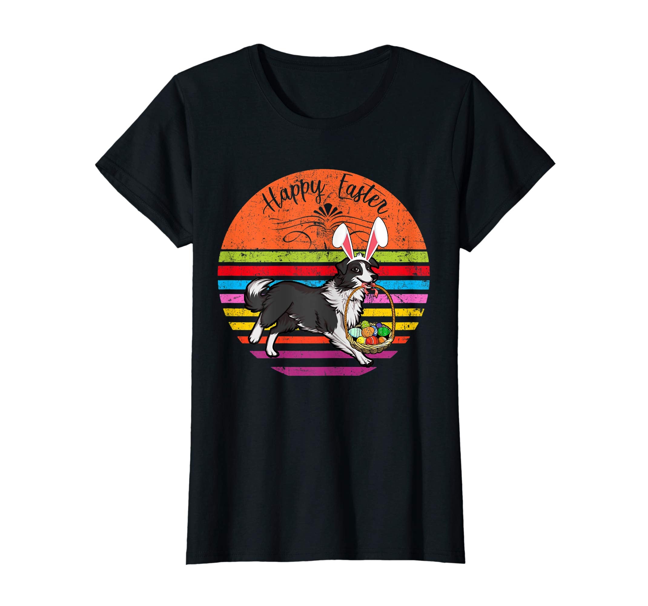 Cute Border Collie Dog With Bunny Hat Easter Eggs T Shirt