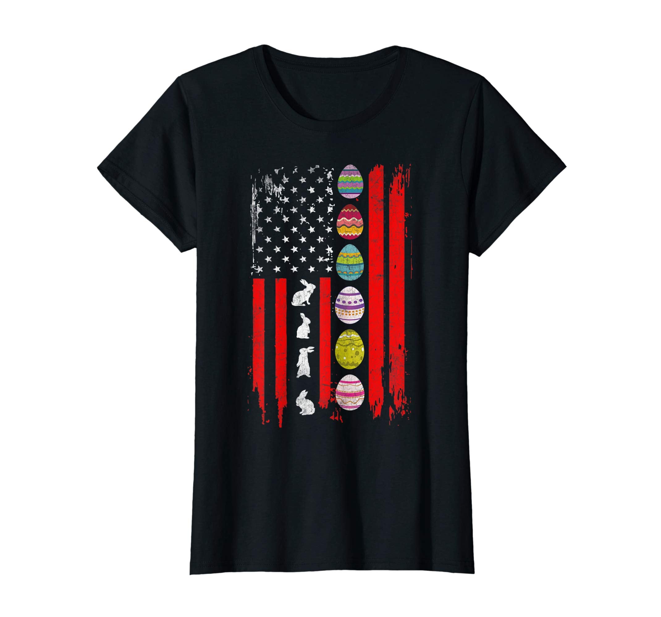 Easter Bunny American Flag T-Shirt Colorful Easter Egg flag