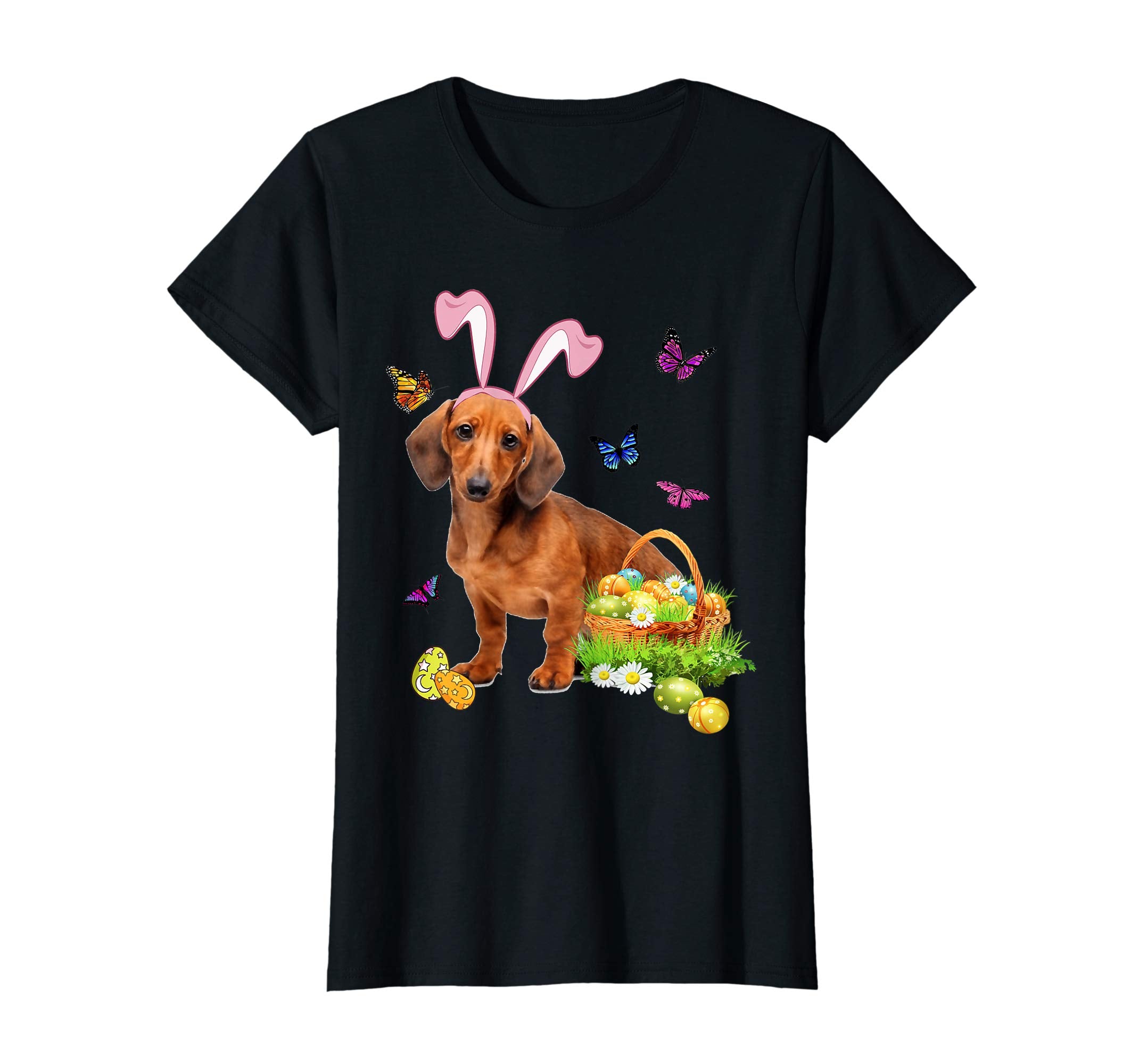 Dachshund Bunny Hat Rabbit Easter Eggs T-Shirt